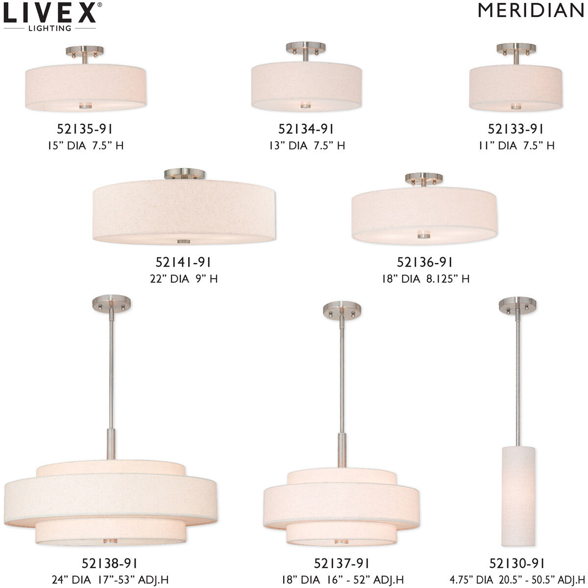 Meridian 5 Light 22 inch Brushed Nickel Semi-Flush Mount Ceiling Light