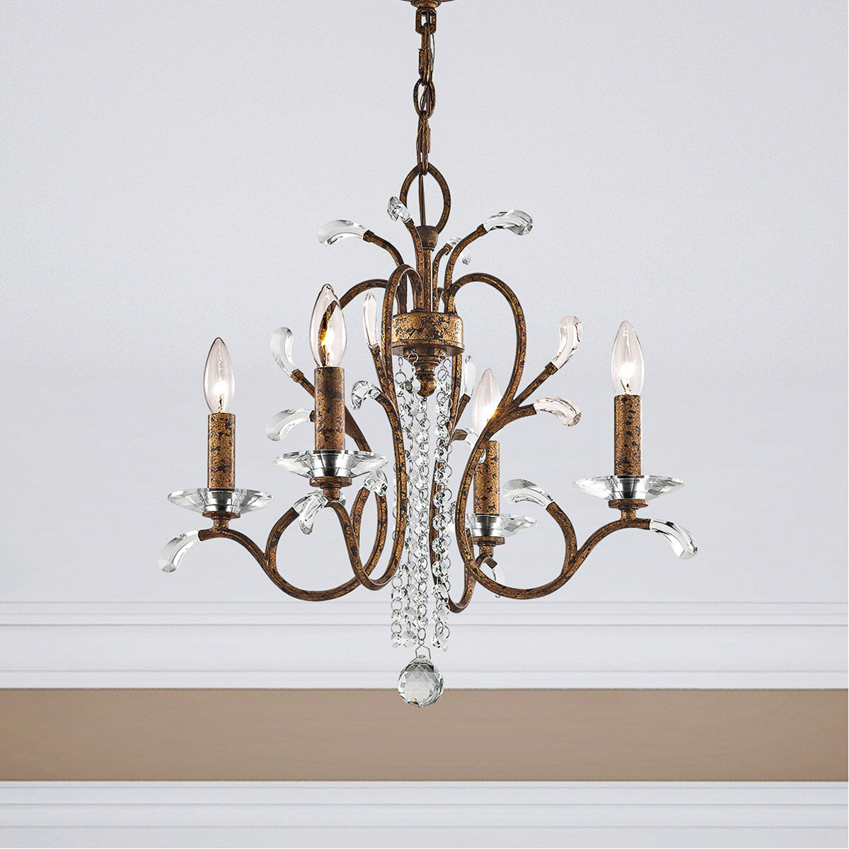 Serafina 4 Light 20 inch Hand Applied Venetian Golden Bronze Mini Chandelier Ceiling Light