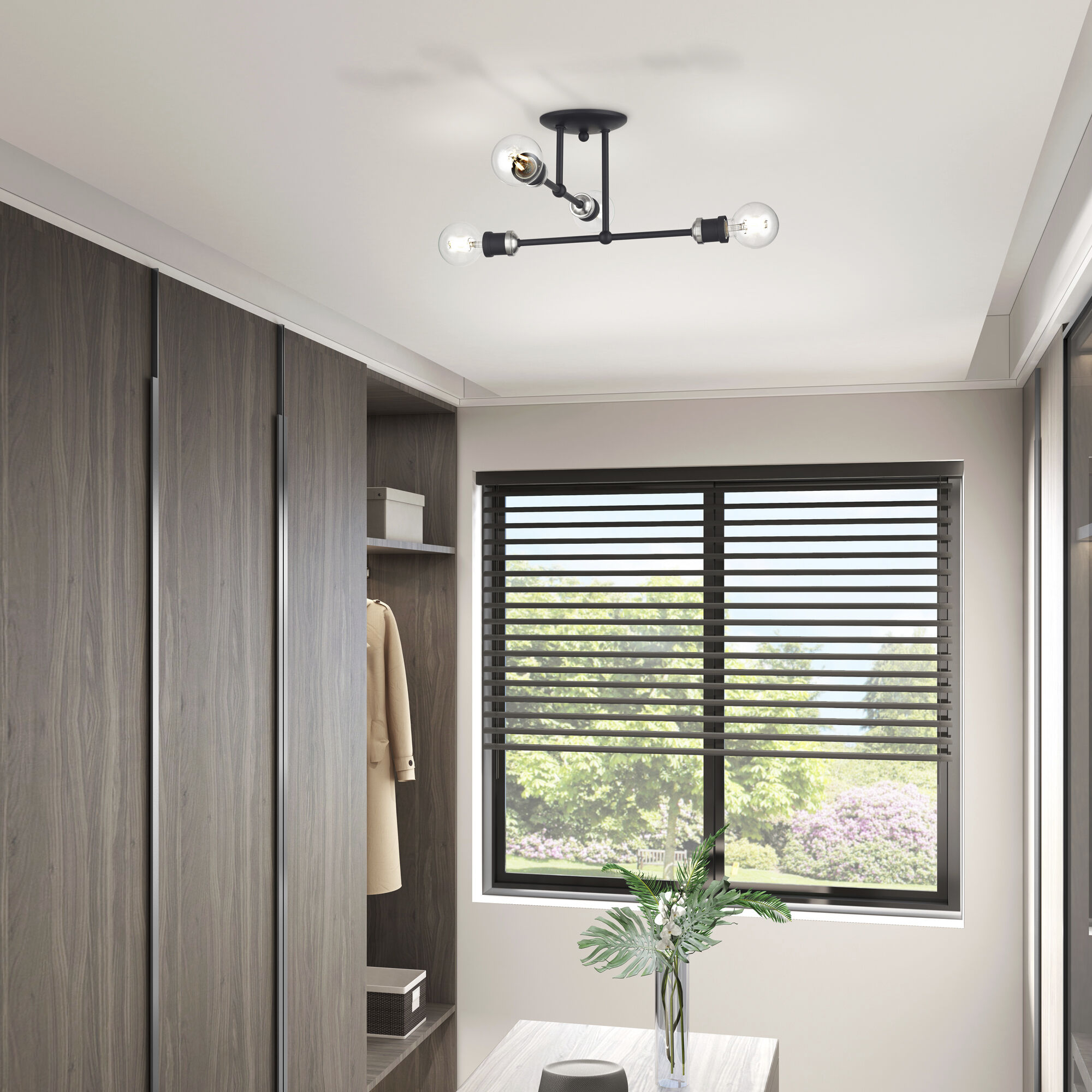 Delacroix 4 Light 17 inch Black with Brushed Nickel Accents Semi-Flush Ceiling Light