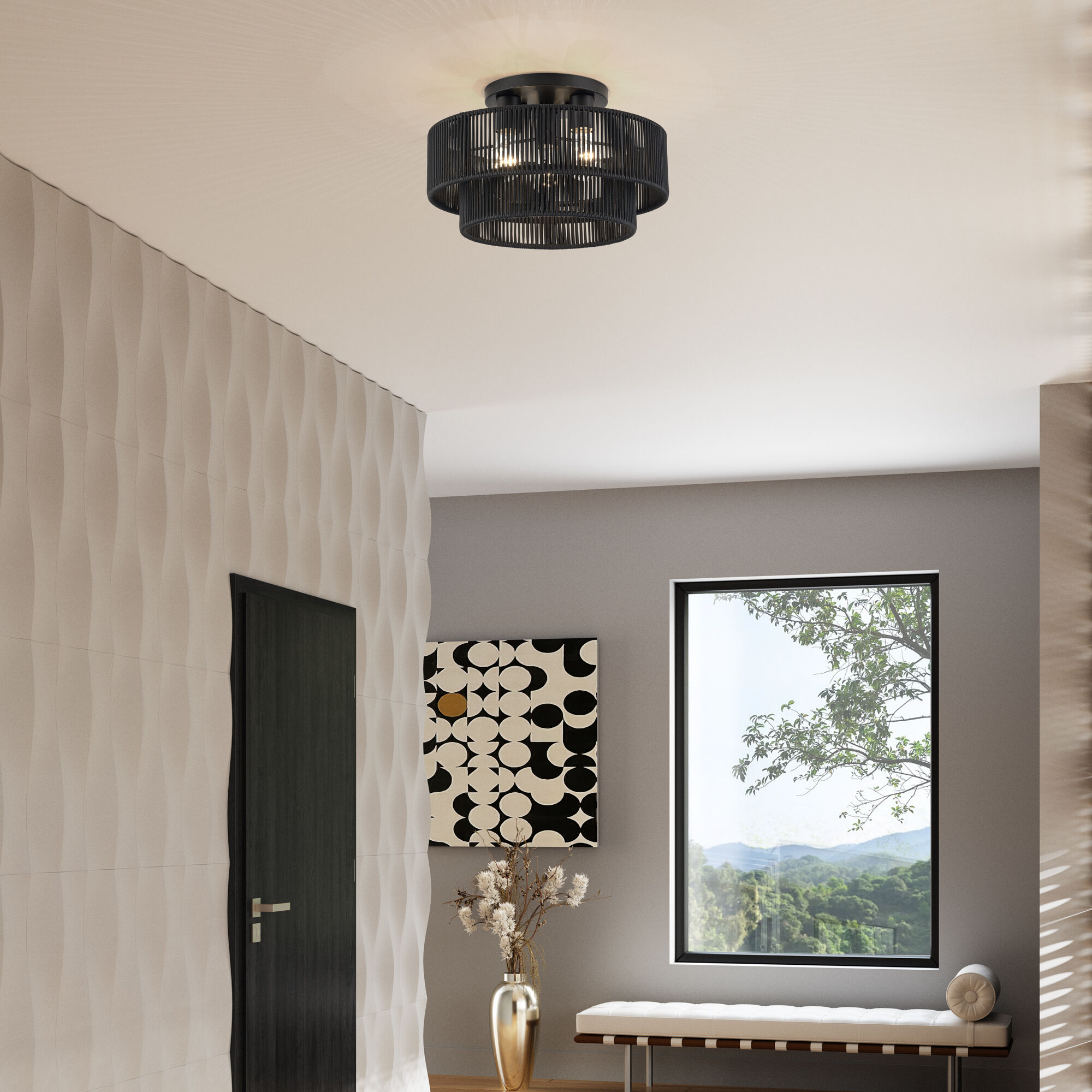 Acordia 3 Light 15 inch Black Semi Flush Mount Ceiling Light, Large