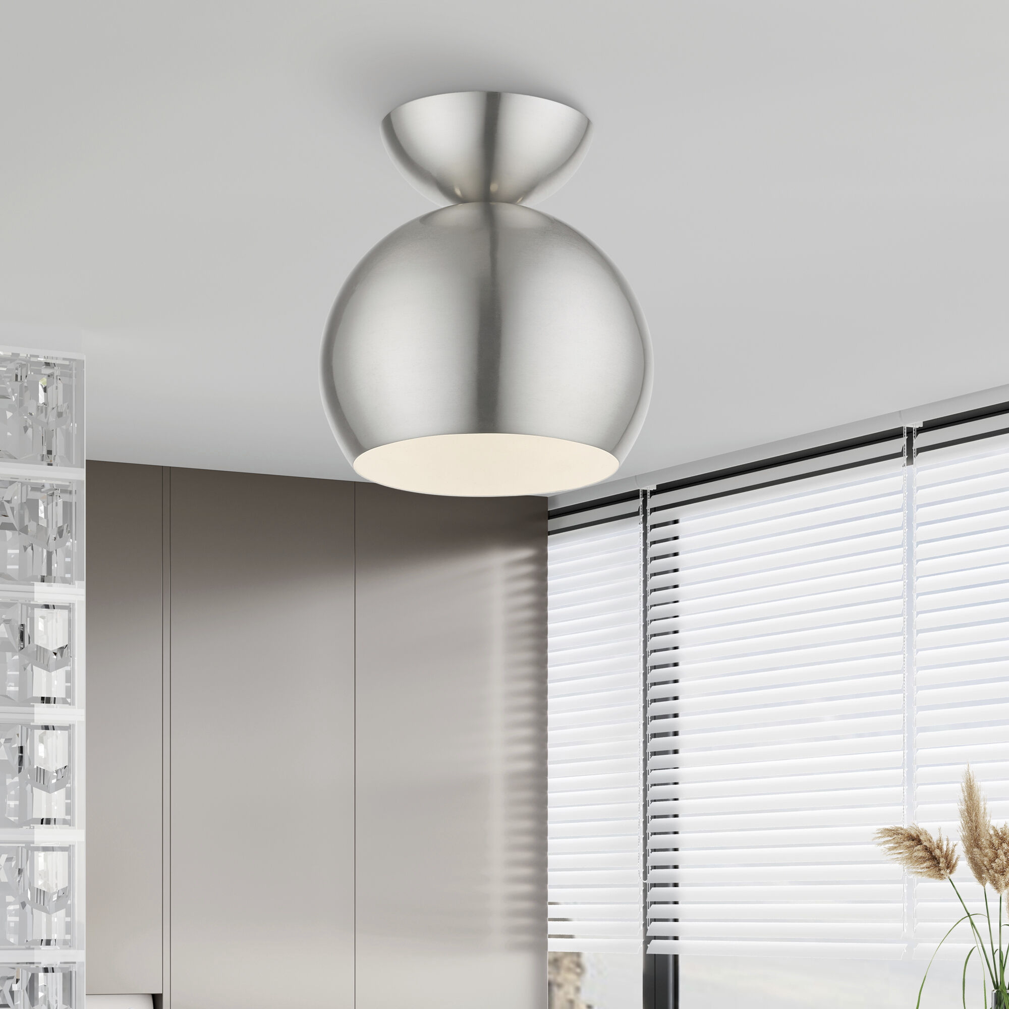 Stockton 1 Light 8 inch Brushed Nickel Semi-Flush Ceiling Light, Globe