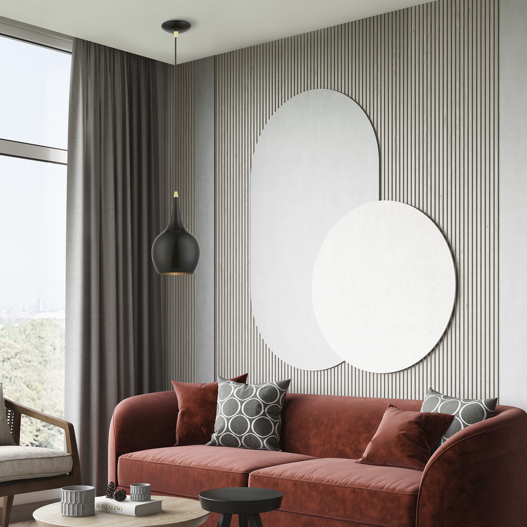 Andes 1 Light 8 inch Shiny Black with Polished Brass Accents Mini Pendant Ceiling Light