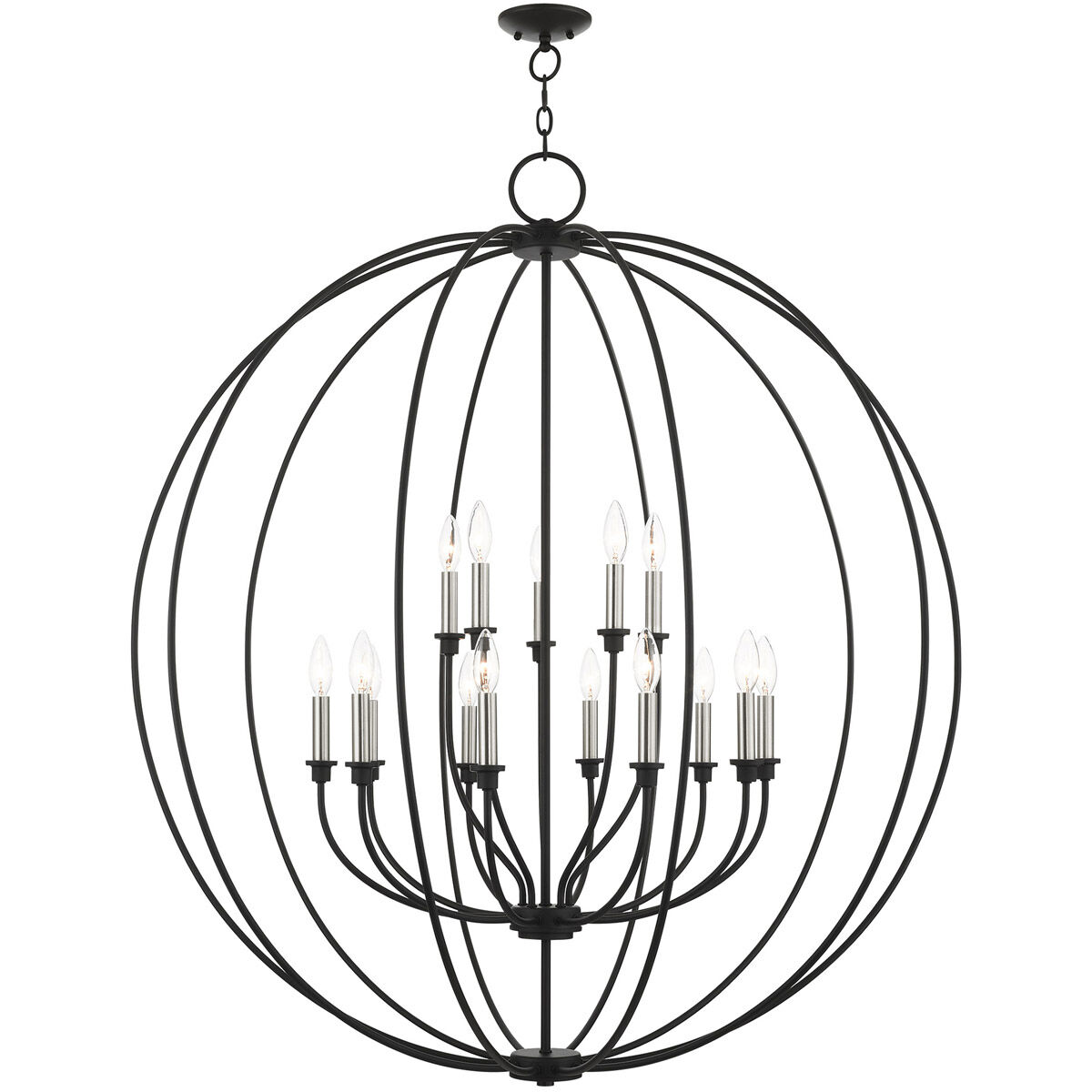 Milania 15 Light 42 inch Black with Brushed Nickel Accents Chandelier Ceiling Light 