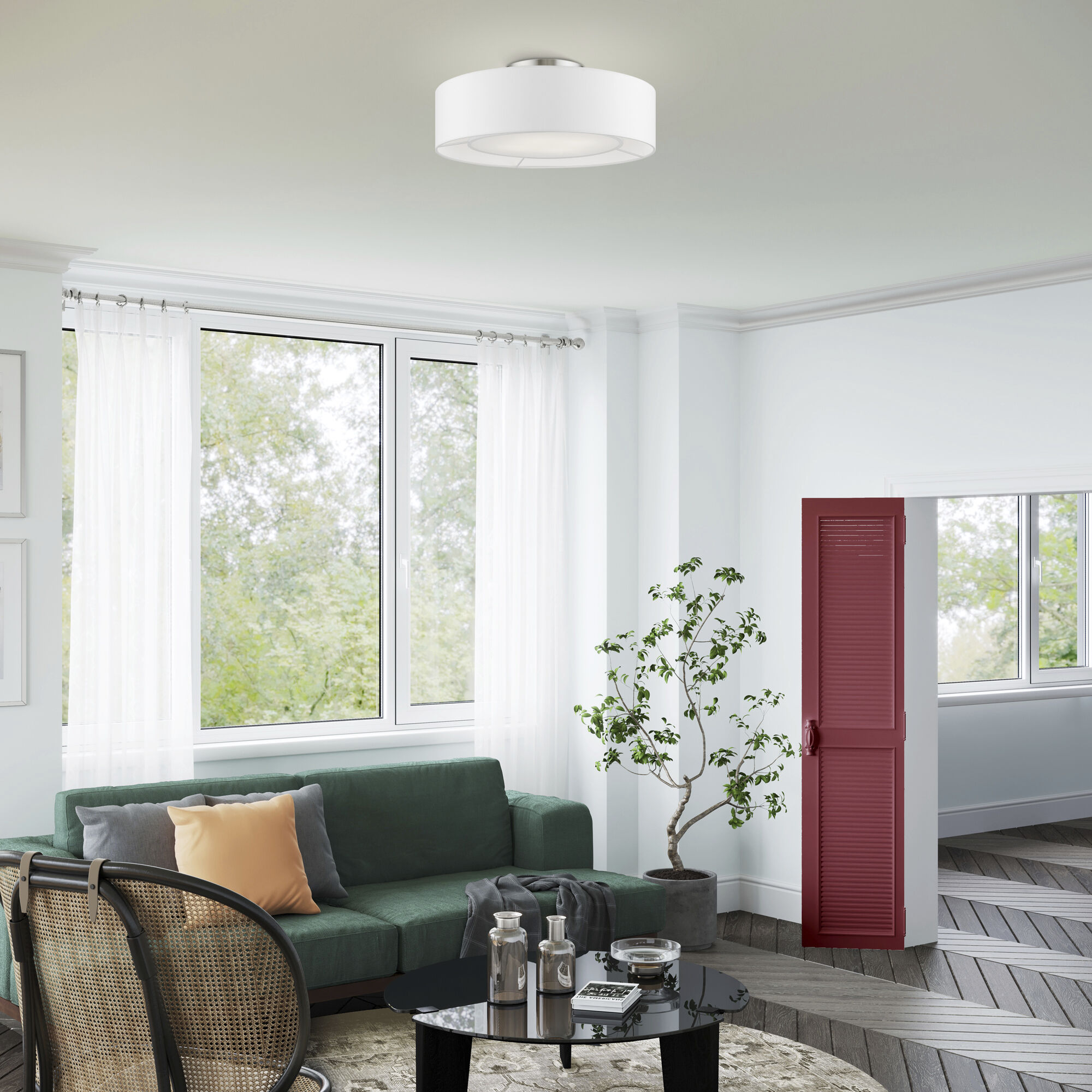 Gilmore 4 Light 21 inch Brushed Nickel with Shiny White Accents Semi-Flush Ceiling Light