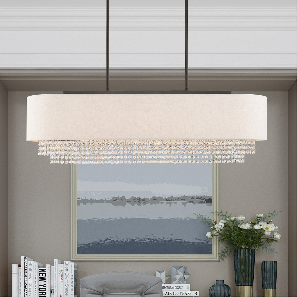 Carlisle 5 Light 41 inch English Bronze Linear Chandelier Ceiling Light