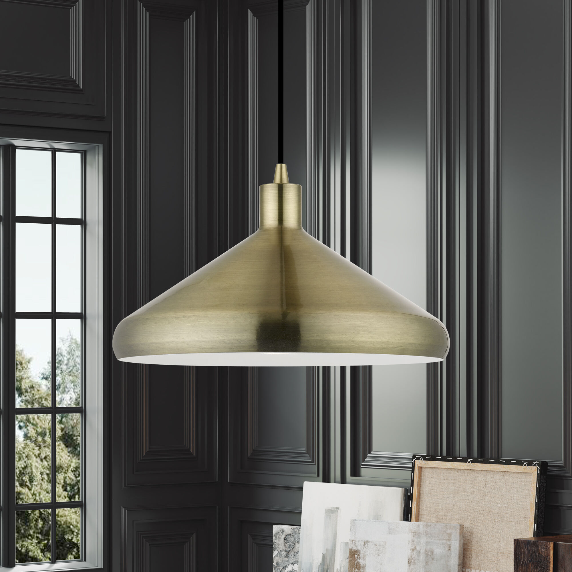 Geneva 1 Light 15 inch Antique Brass Pendant Ceiling Light