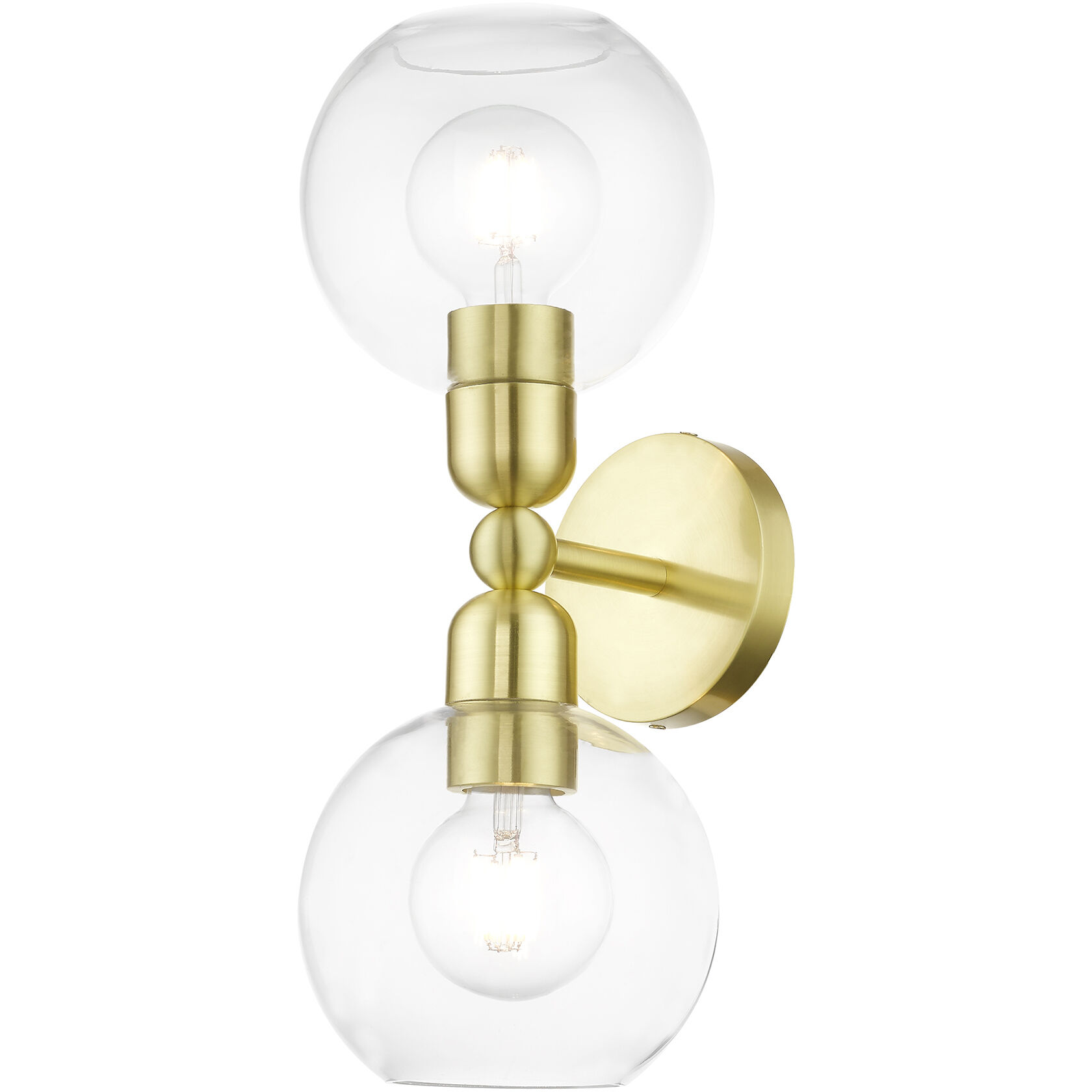Downtown 2 Light 7 inch Satin Brass Vanity Sconce Wall Light, Sphere