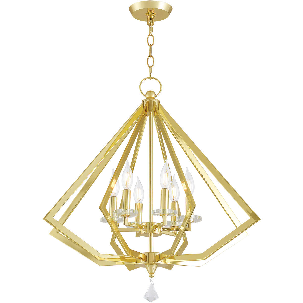 Diamond 6 Light 25 inch Polished Brass Chandelier Ceiling Light