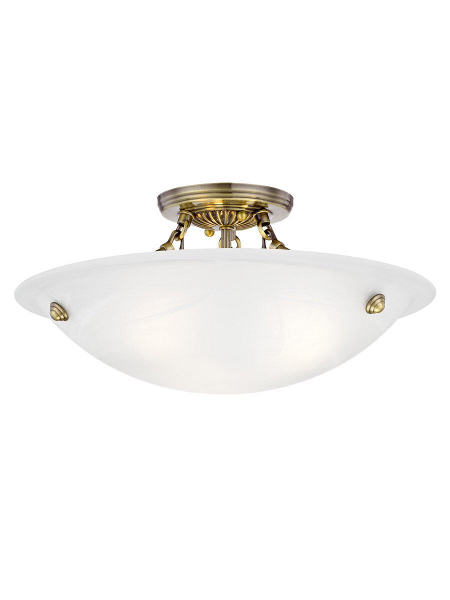 Oasis 3 Light 16 inch Antique Brass Semi-Flush Mount Ceiling Light