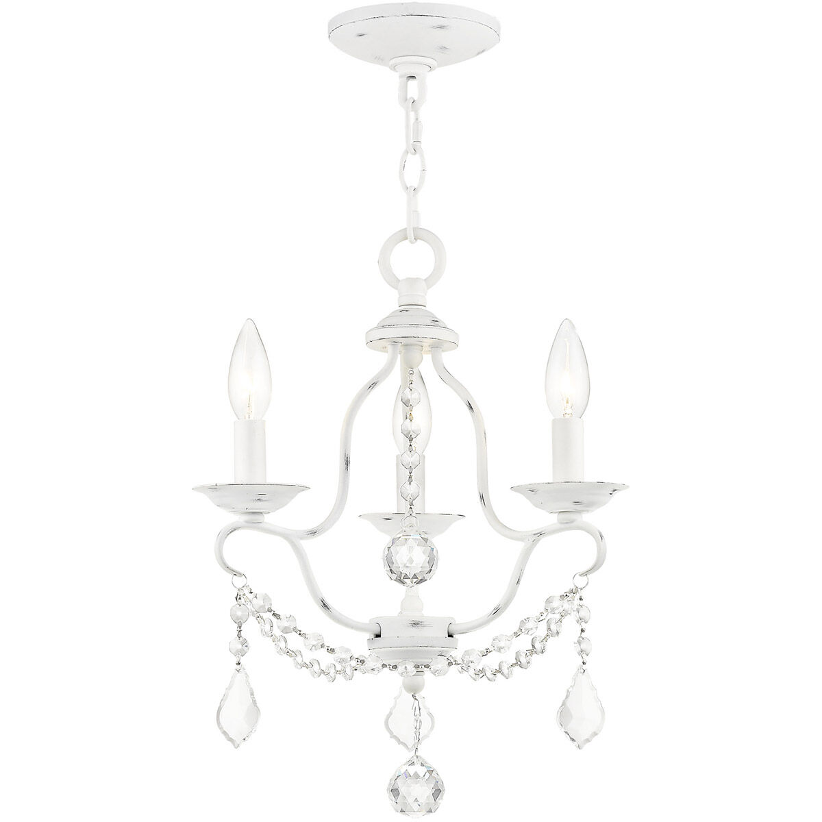 Chesterfield 3 Light 12 inch Antique White Mini Chandelier Ceiling Light