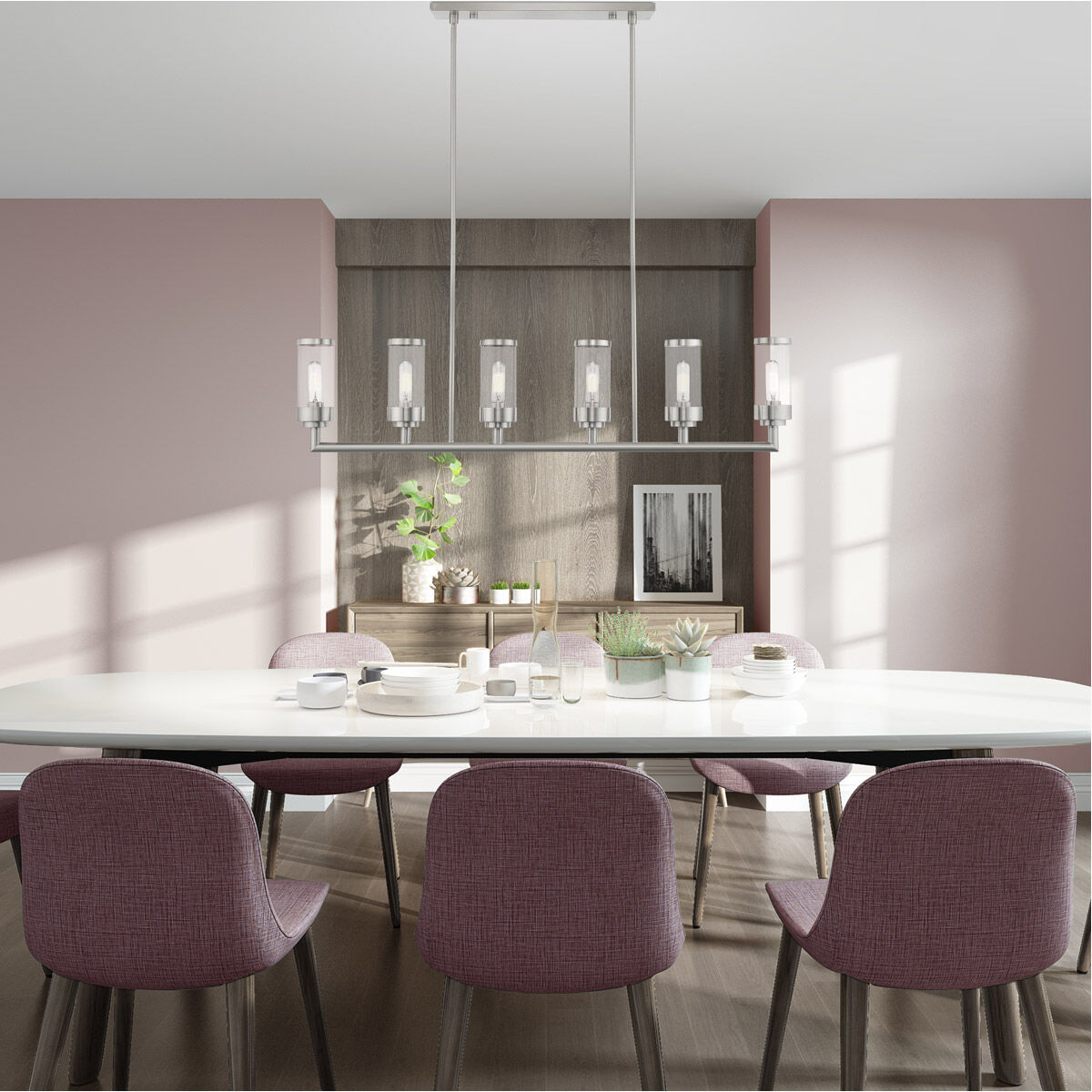 Hillcrest 6 Light 48 inch Brushed Nickel Linear Chandelier Ceiling Light