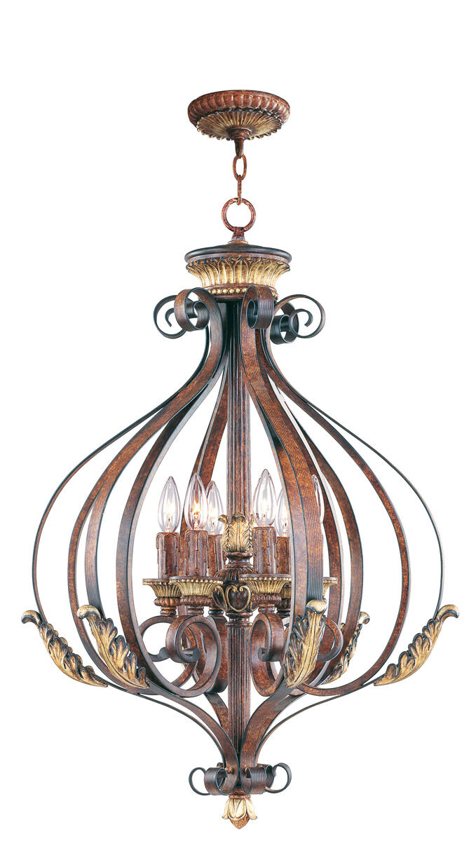 Villa Verona 6 Light 24 inch Verona Bronze with Aged Gold Leaf Accents Foyer Ceiling Light
