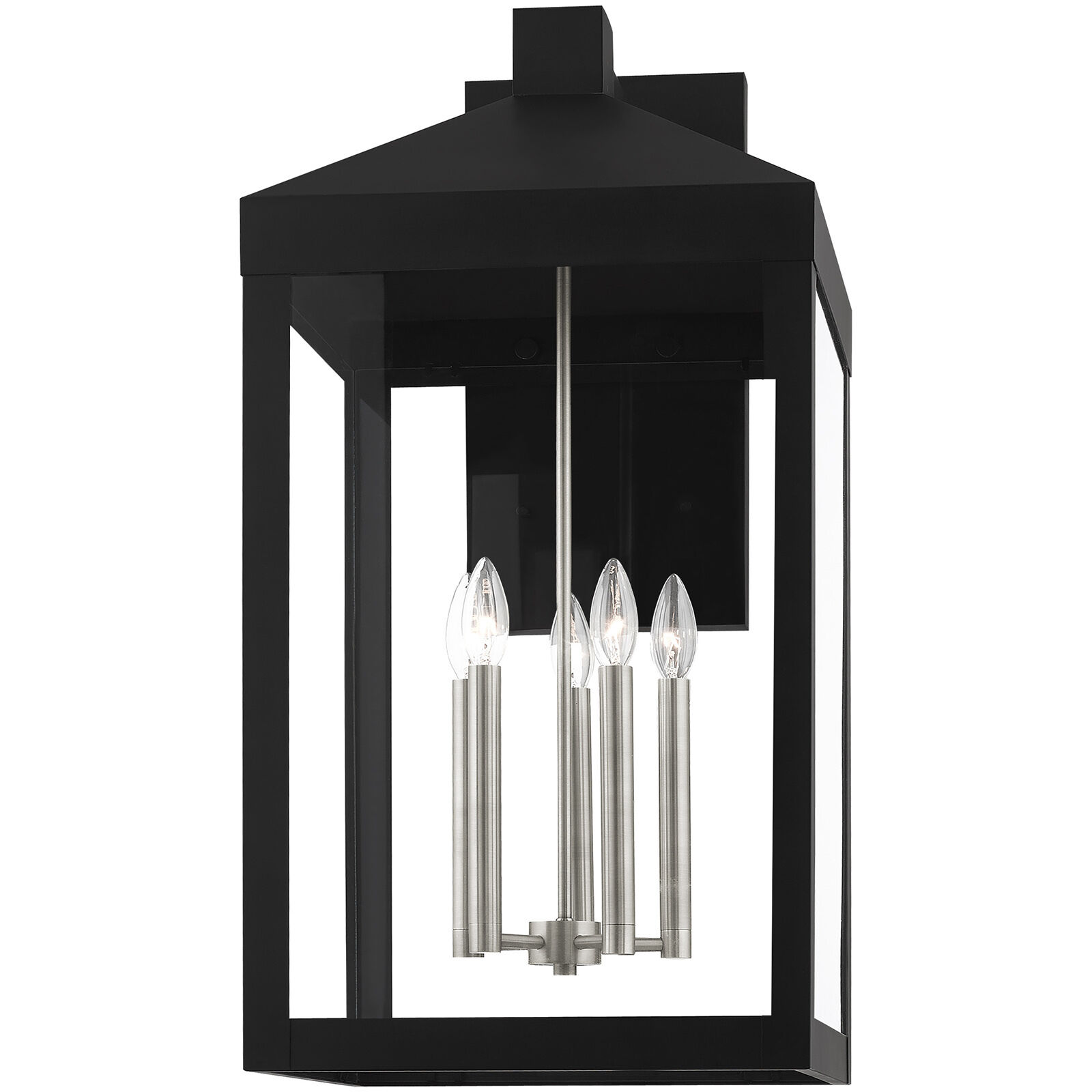 Nyack 5 Light 29 inch Black with Brushed Nickel Cluster Outdoor Wall Lantern