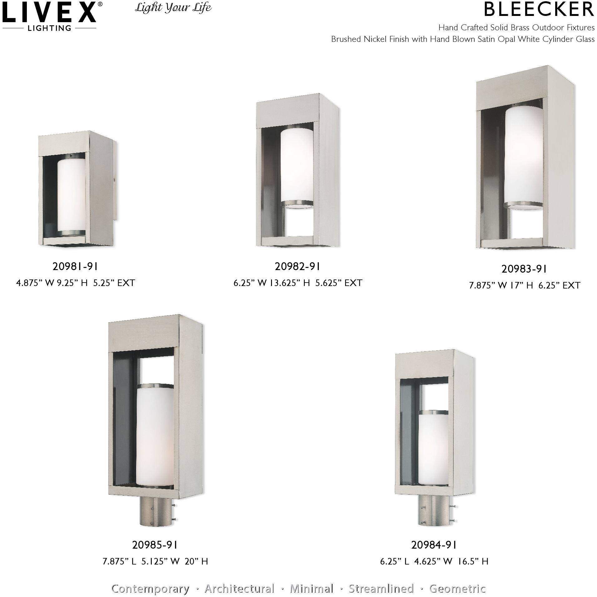 Bleecker 1 Light 14 inch Brushed Nickel Outdoor Wall Lantern