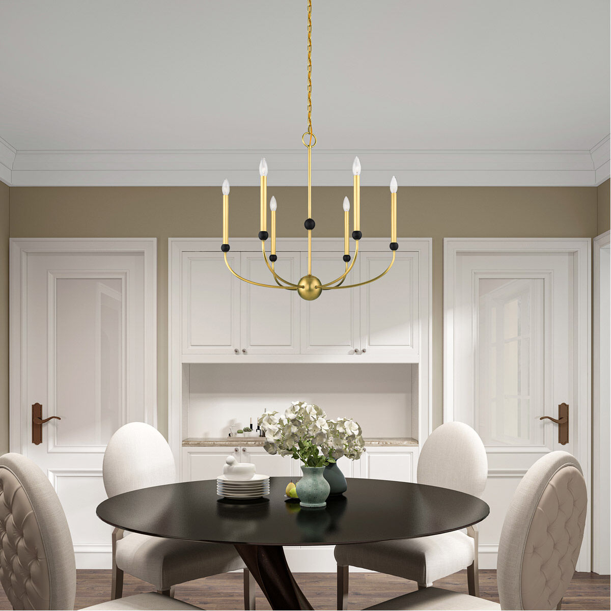 Cortlandt 6 Light 28 inch Natural Brass with Bronze Accents Chandelier Ceiling Light