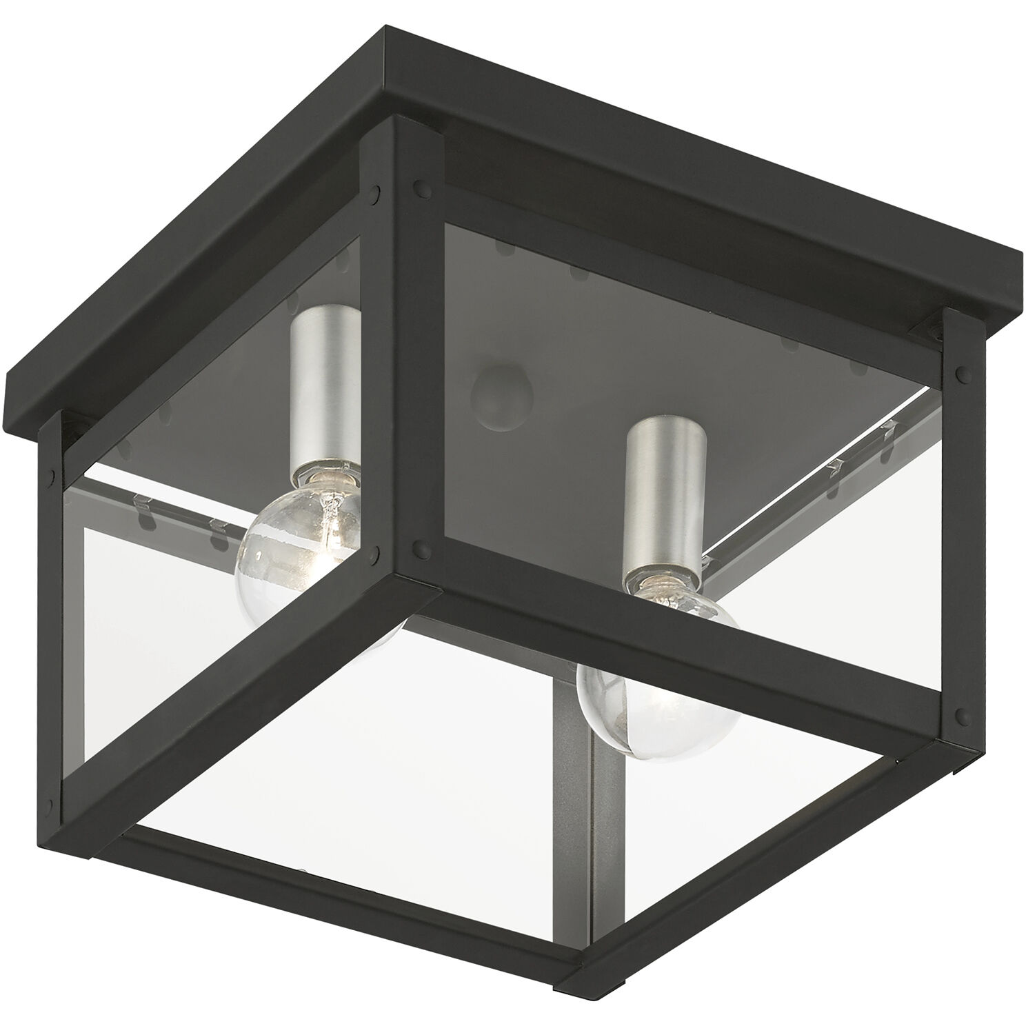 Milford 2 Light 8 inch Black with Brushed Nickel Finish Candles Flush Mount Ceiling Light, Square
