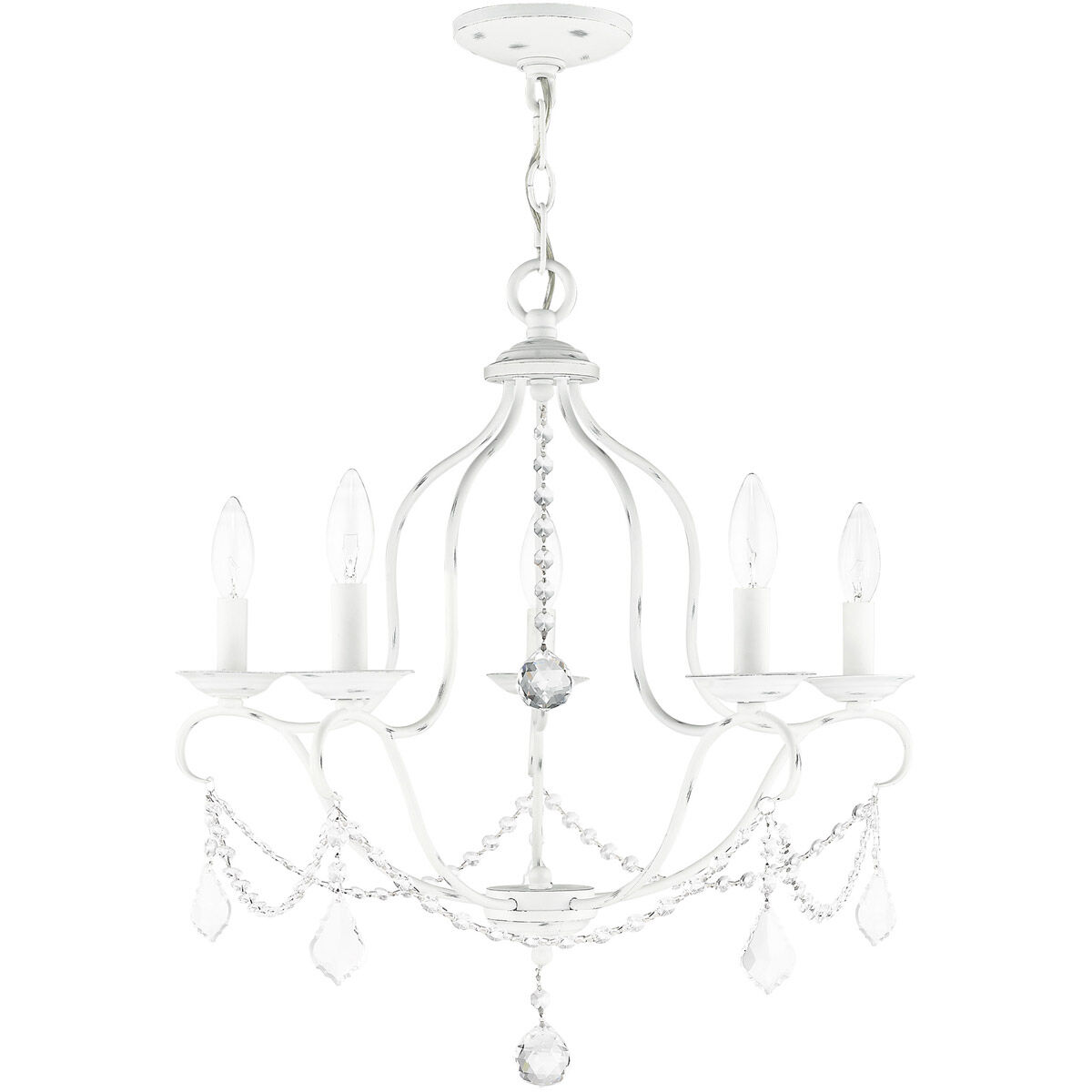 Chesterfield 5 Light 22 inch Antique White Chandelier Ceiling Light