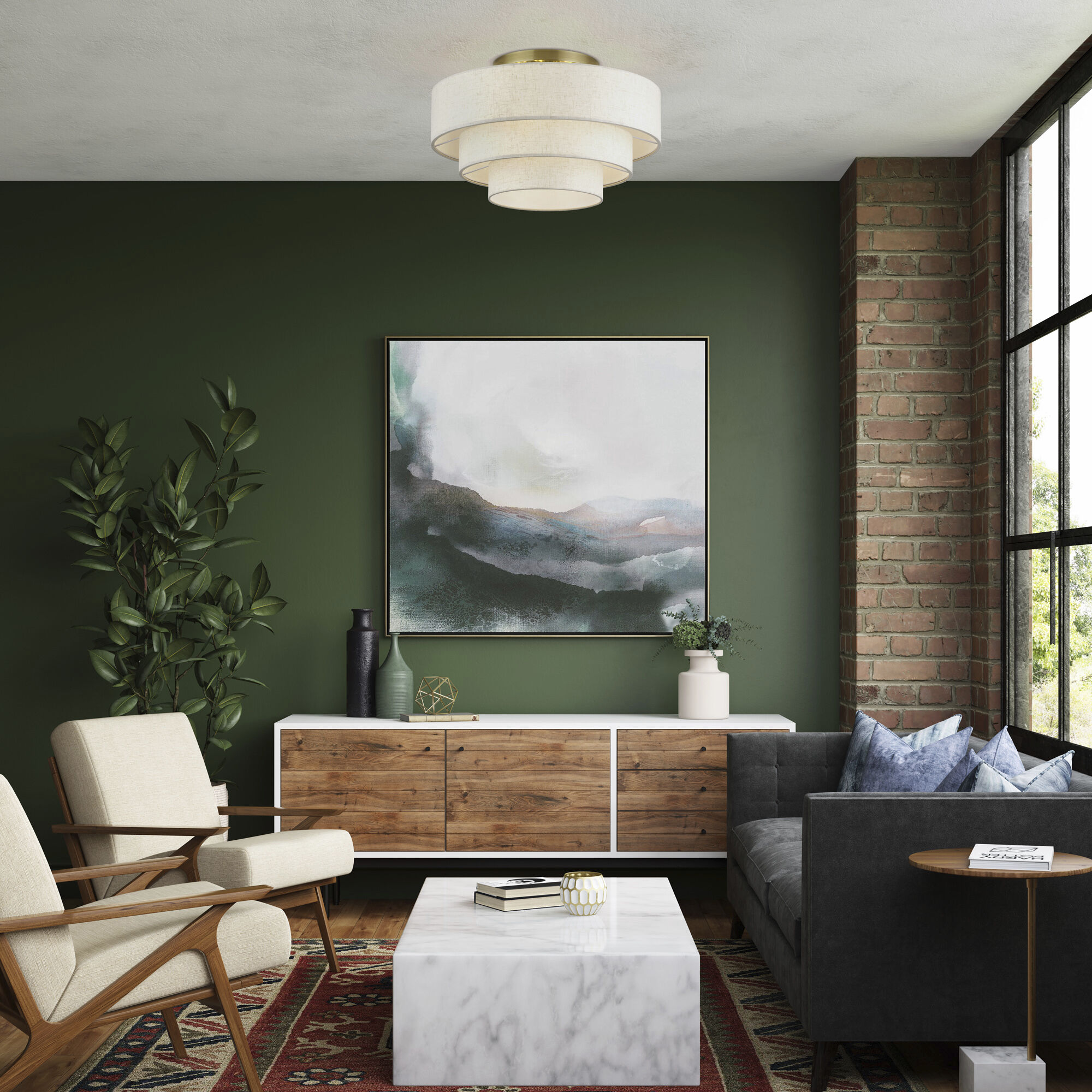 Manorwood 4 Light 21 inch Antique Brass Semi Flush Mount Ceiling Light, Extra Large