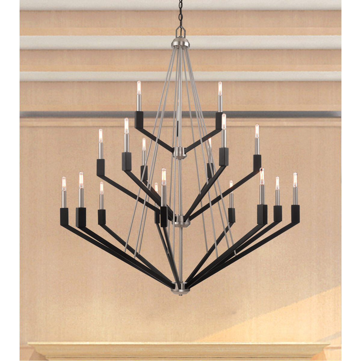 Beckett 18 Light 44 inch Brushed Nickel & Black Foyer Chandelier Ceiling Light