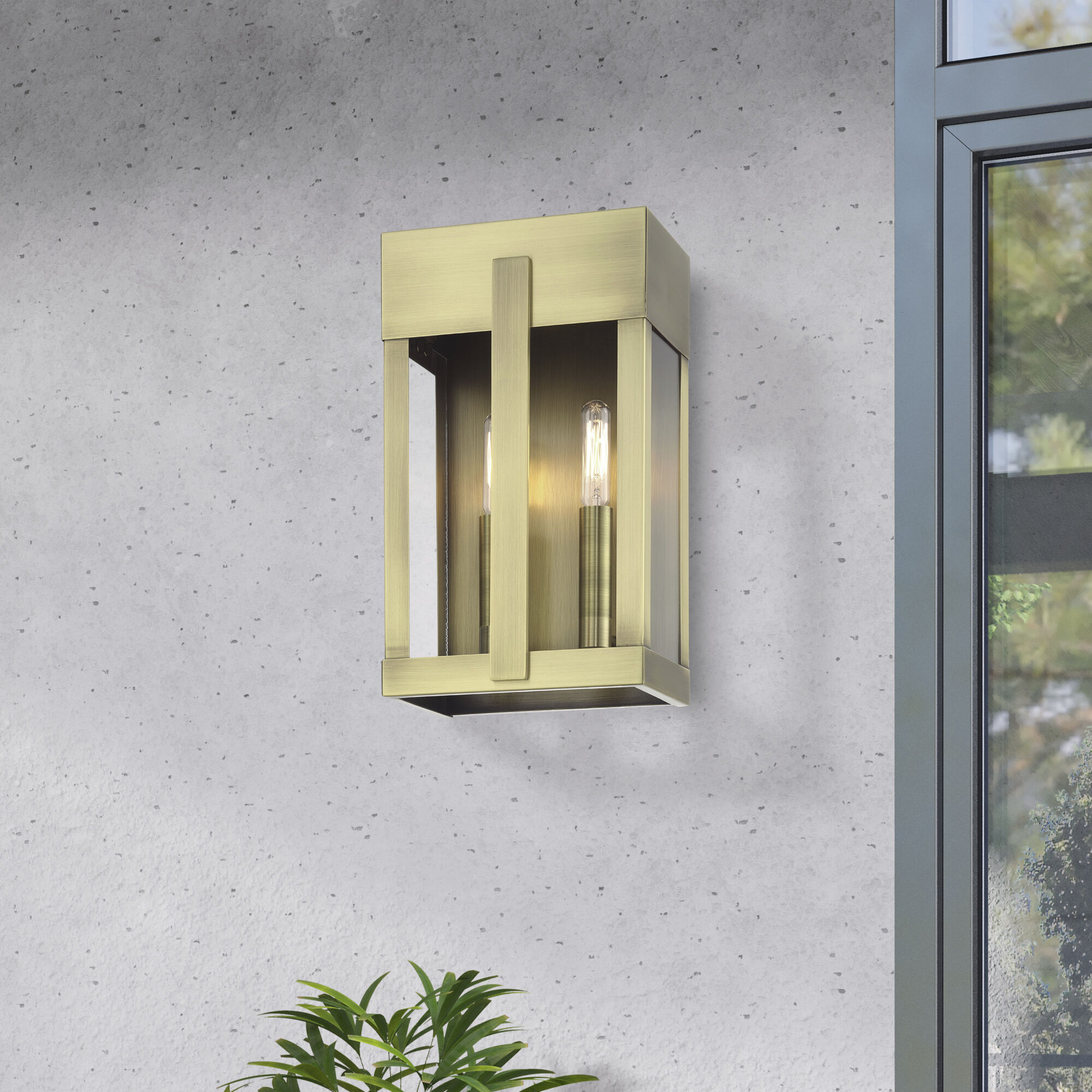 Berksford 2 Light 12 inch Antique Brass Outdoor Wall Lantern