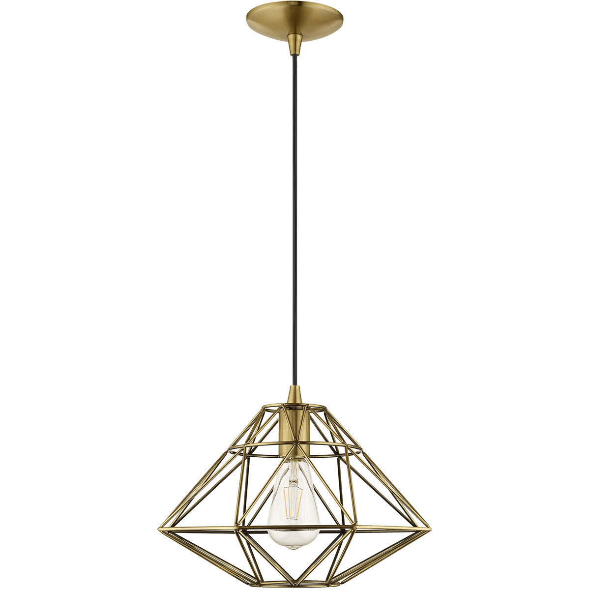 Geometric 1 Light 14 inch Antique Brass Mini Pendant Ceiling Light