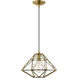 Geometric 1 Light 14 inch Antique Brass Mini Pendant Ceiling Light