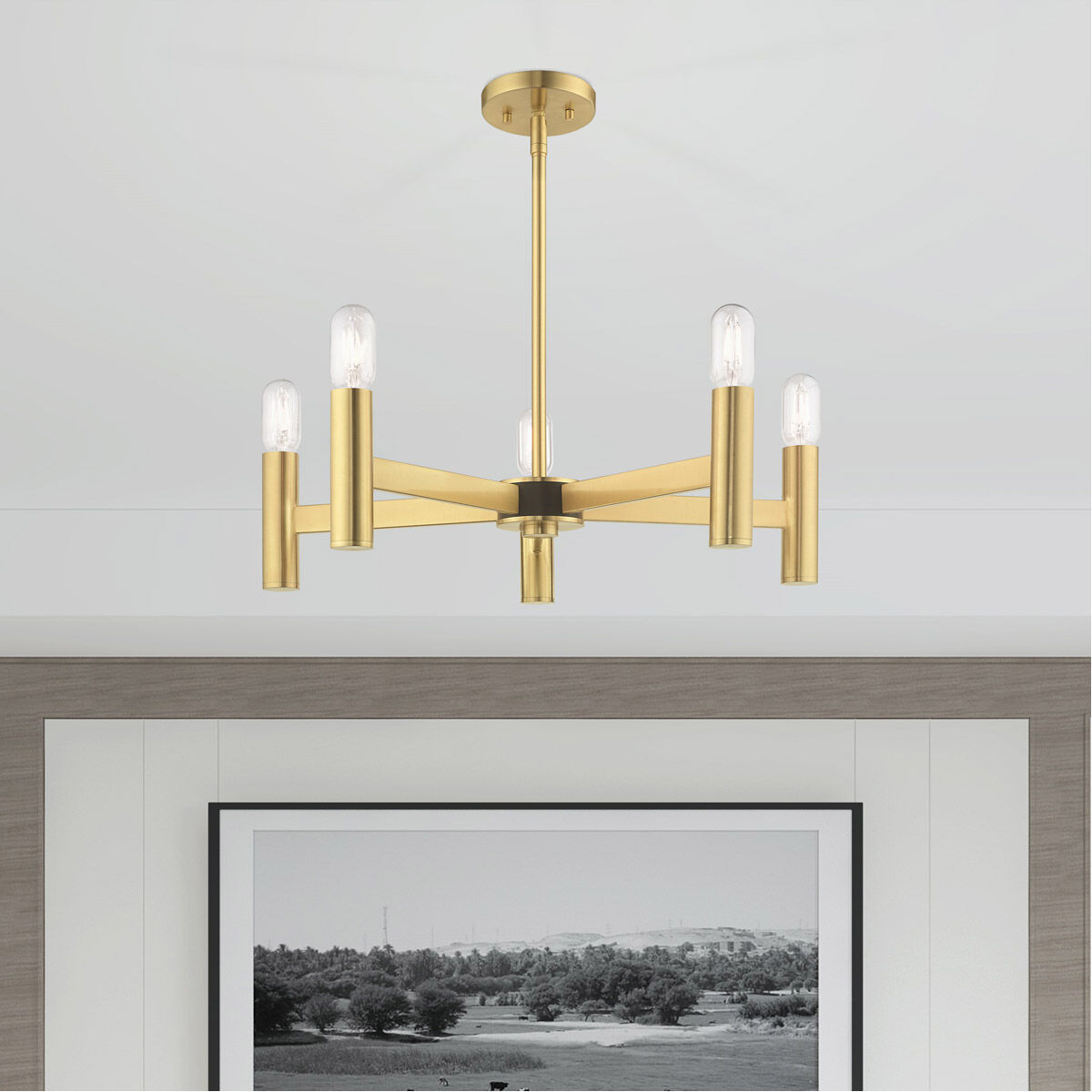 Copenhagen 5 Light 25 inch Satin Brass Chandelier Ceiling Light