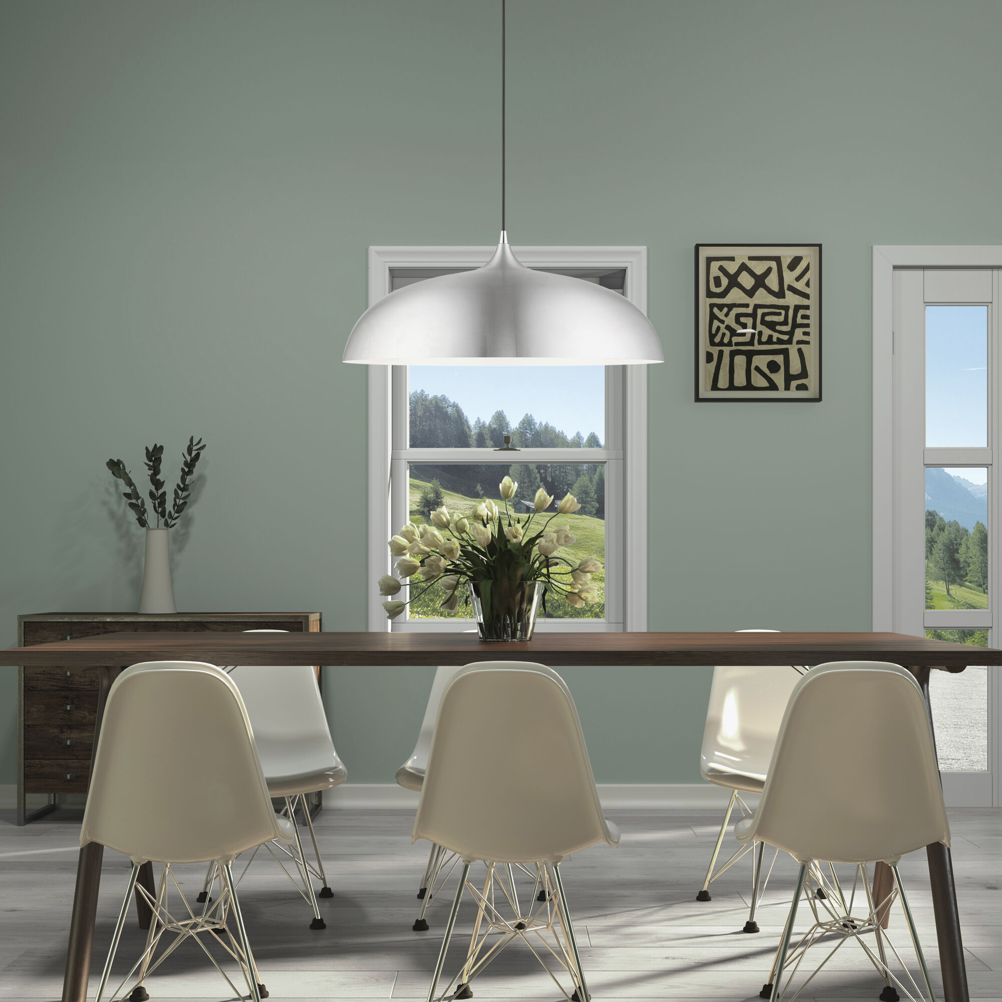 Amador 3 Light 23.75 inch Brushed Aluminum with Polished Chrome Accents Pendant Ceiling Light, Large