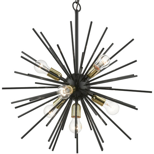 Tribeca 7 Light 25 inch Shiny Black with Polished Brass Accents Pendant Chandelier Ceiling Light