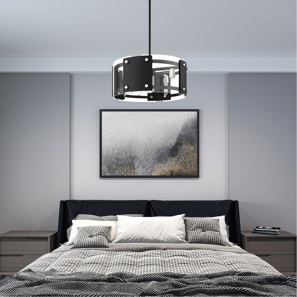 Barcelona 7 Light 8 inch Black with Brushed Nickel Accents Pendant Chandelier Ceiling Light