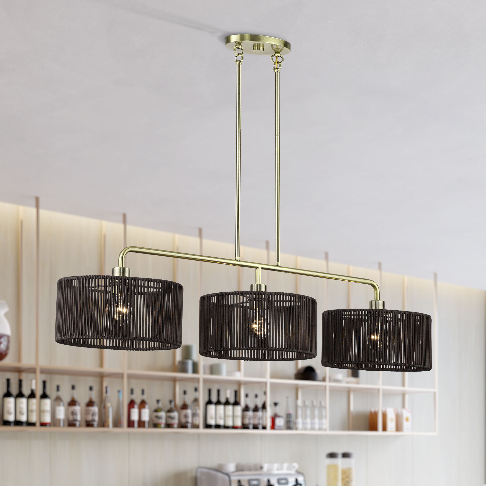 Acordia 3 Light 46 inch Antique Brass Linear Chandelier Ceiling Light, Extra Large