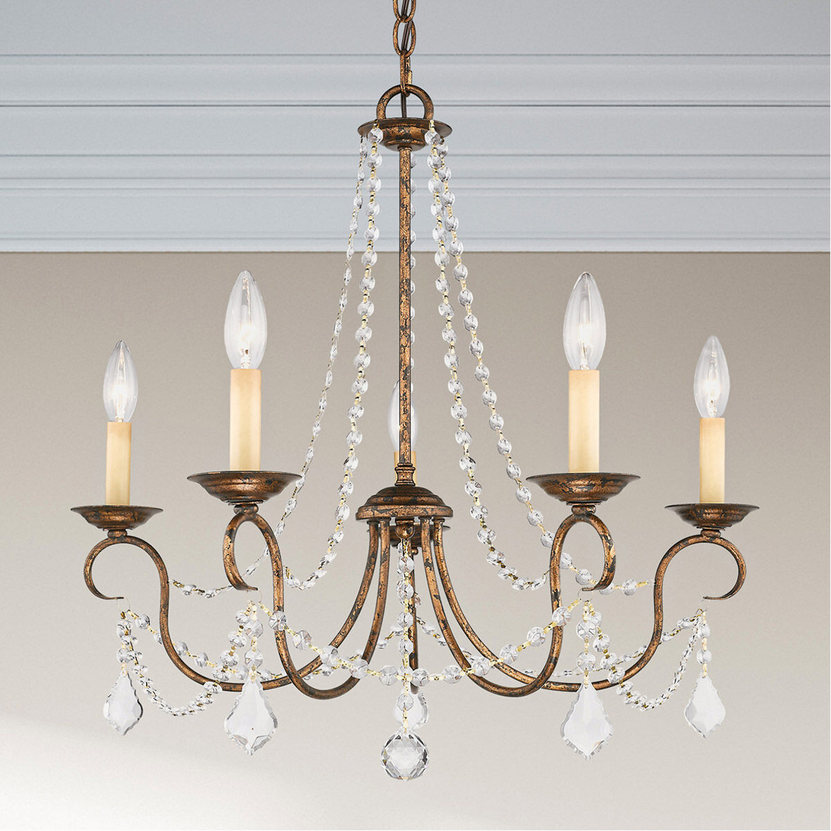 Pennington 5 Light 25 inch Hand Applied Venetian Golden Bronze Chandelier Ceiling Light