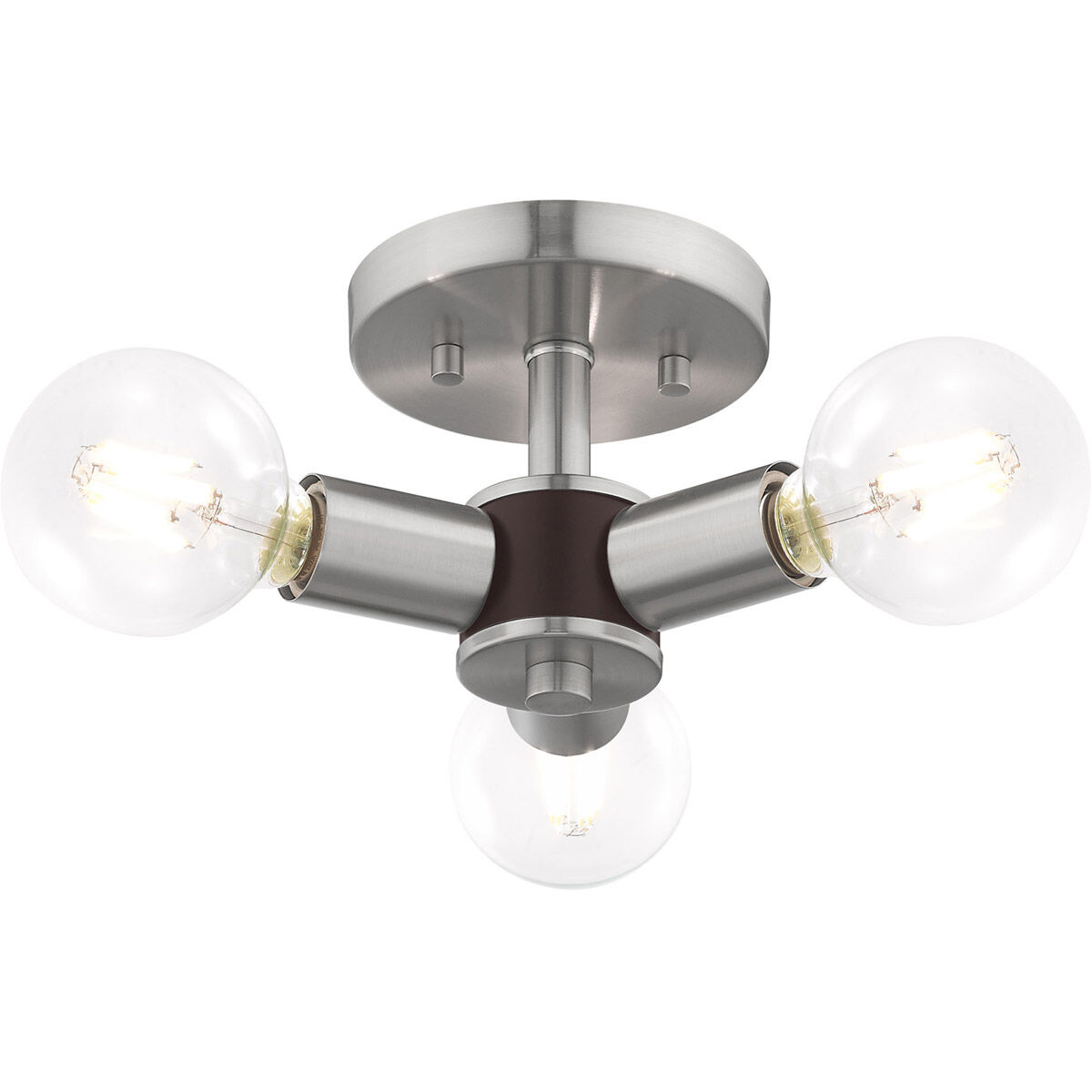 Copenhagen 3 Light 14 inch Brushed Nickel Semi-Flush Mount Ceiling Light