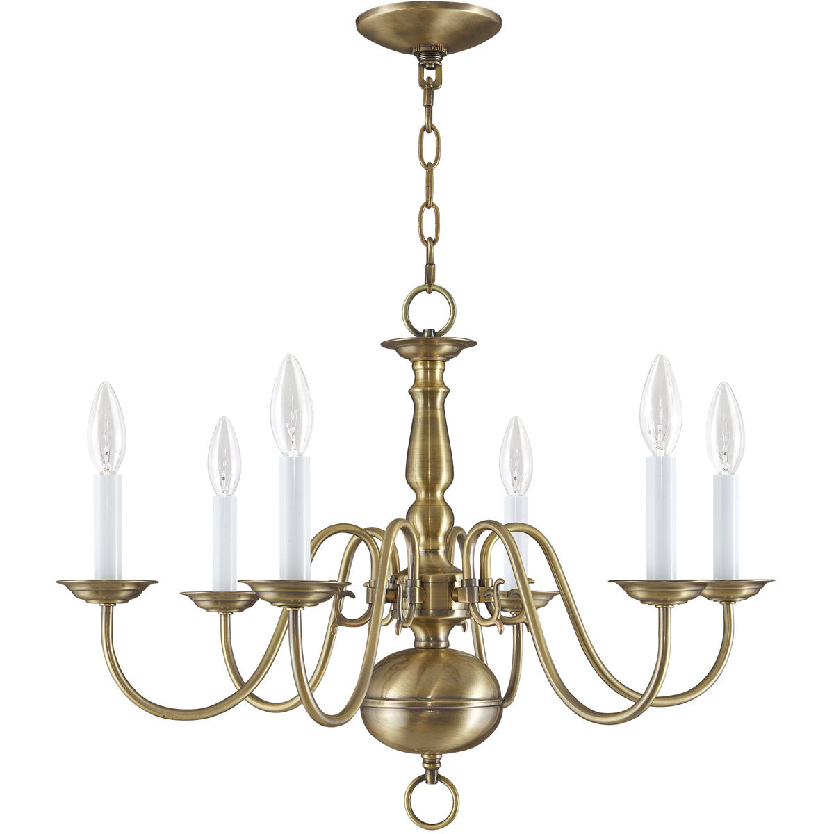 Williamsburgh 6 Light 24 inch Antique Brass Chandelier Ceiling Light
