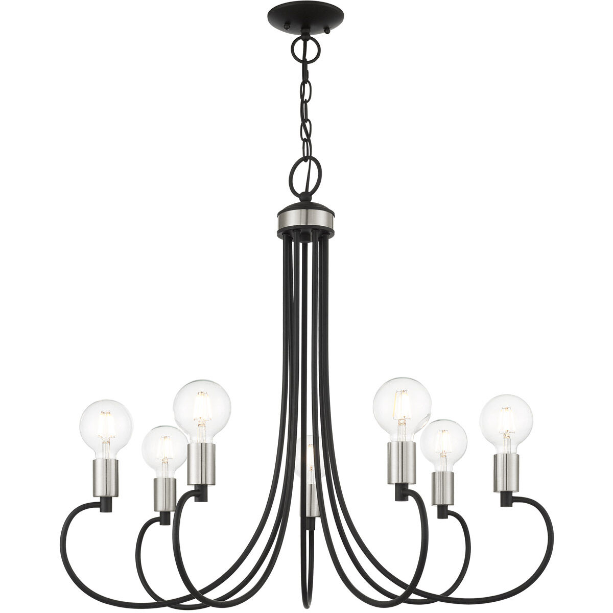 Bari 7 Light 30 inch Black with Brushed Nickel Accents Chandelier Ceiling Light