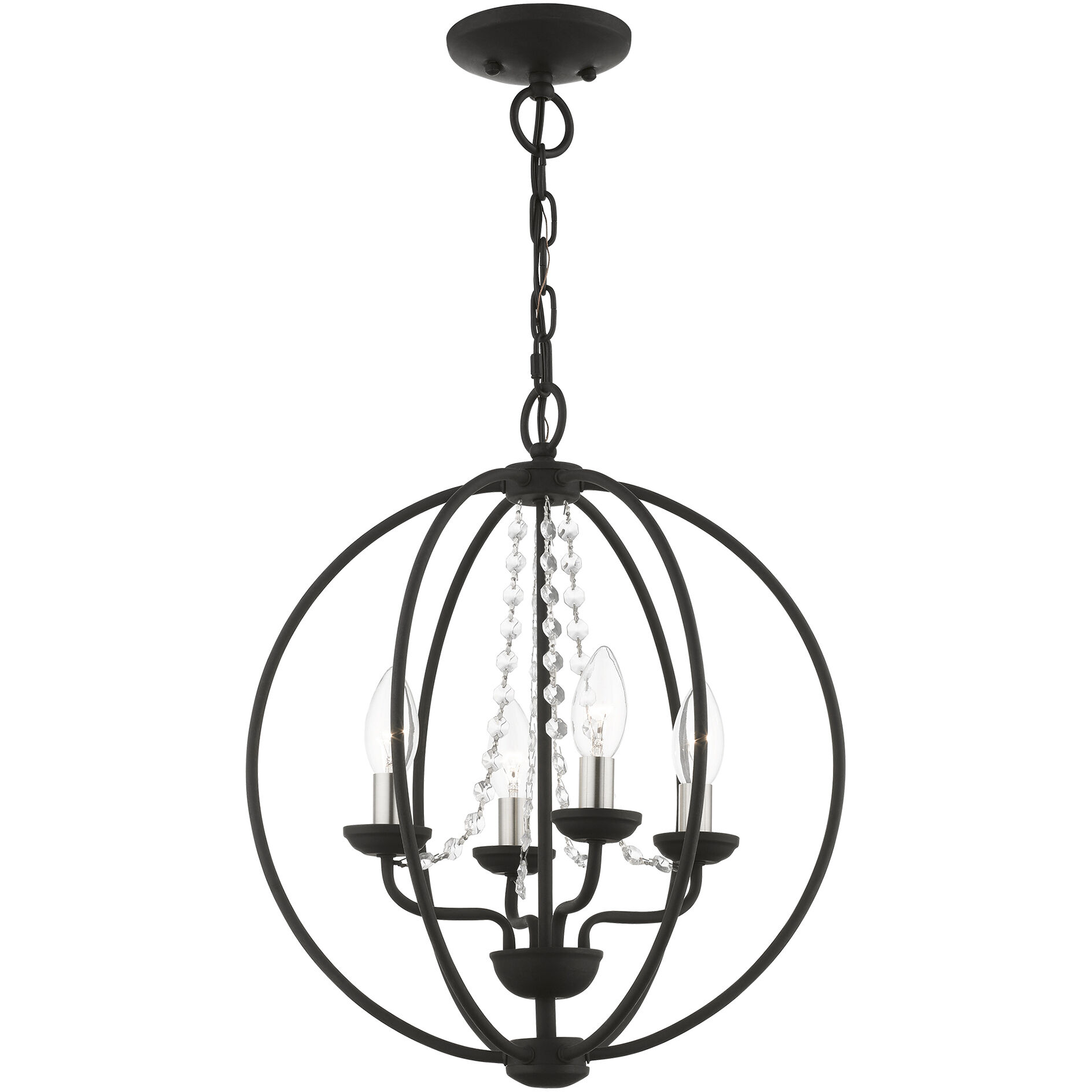 Arabella 4 Light 15 inch Black with Brushed Nickel Finish Candles Convertible Chandelier/ Semi-Flush Ceiling Light, Globe