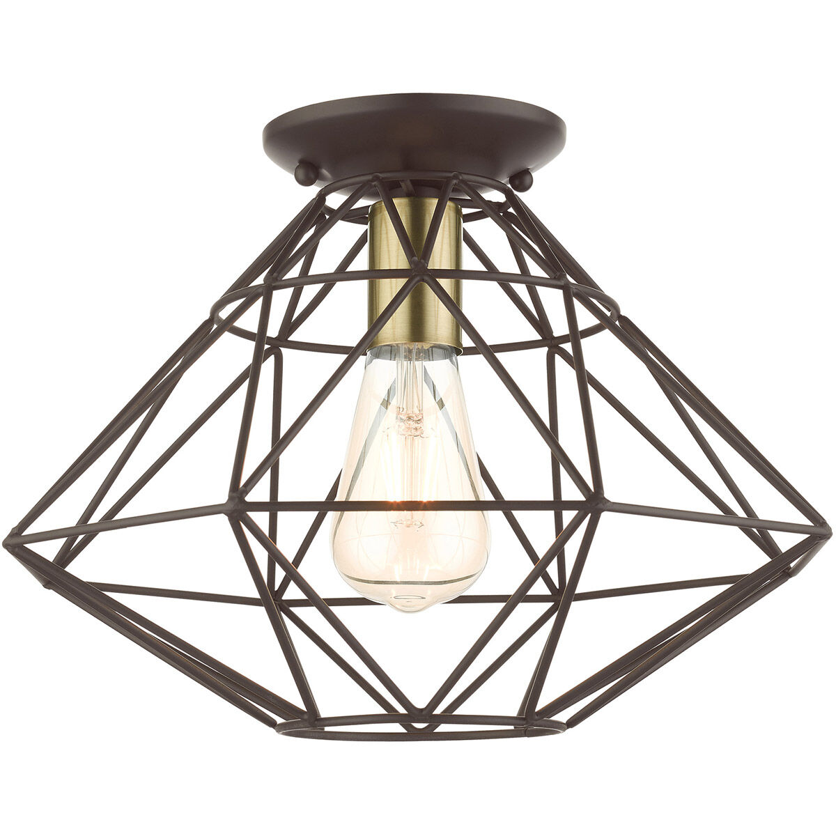 Geometric 1 Light 14 inch Bronze Flush Mount Ceiling Light