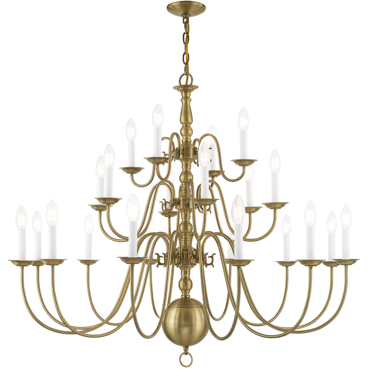Williamsburgh 22 Light 42 inch Antique Brass Chandelier Ceiling Light