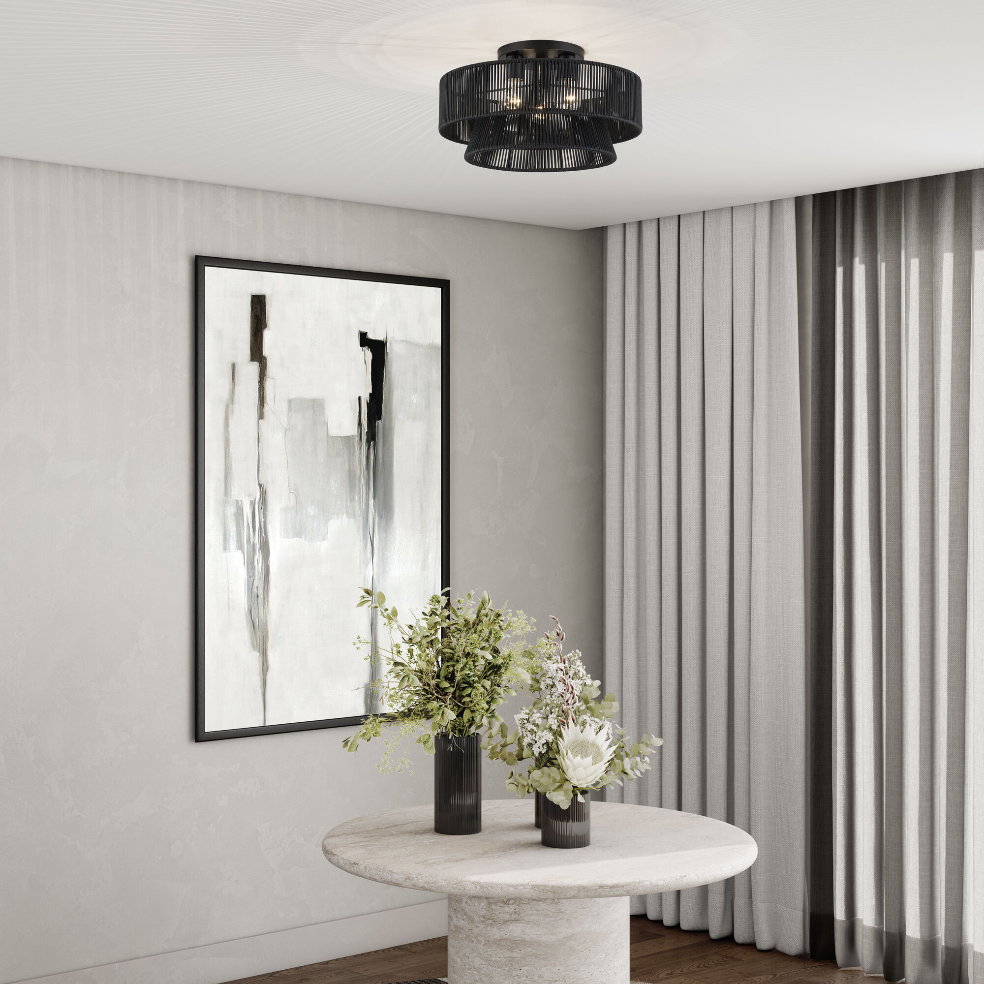 Florell 3 Light 18 inch Black Semi Flush Mount Ceiling Light, Large