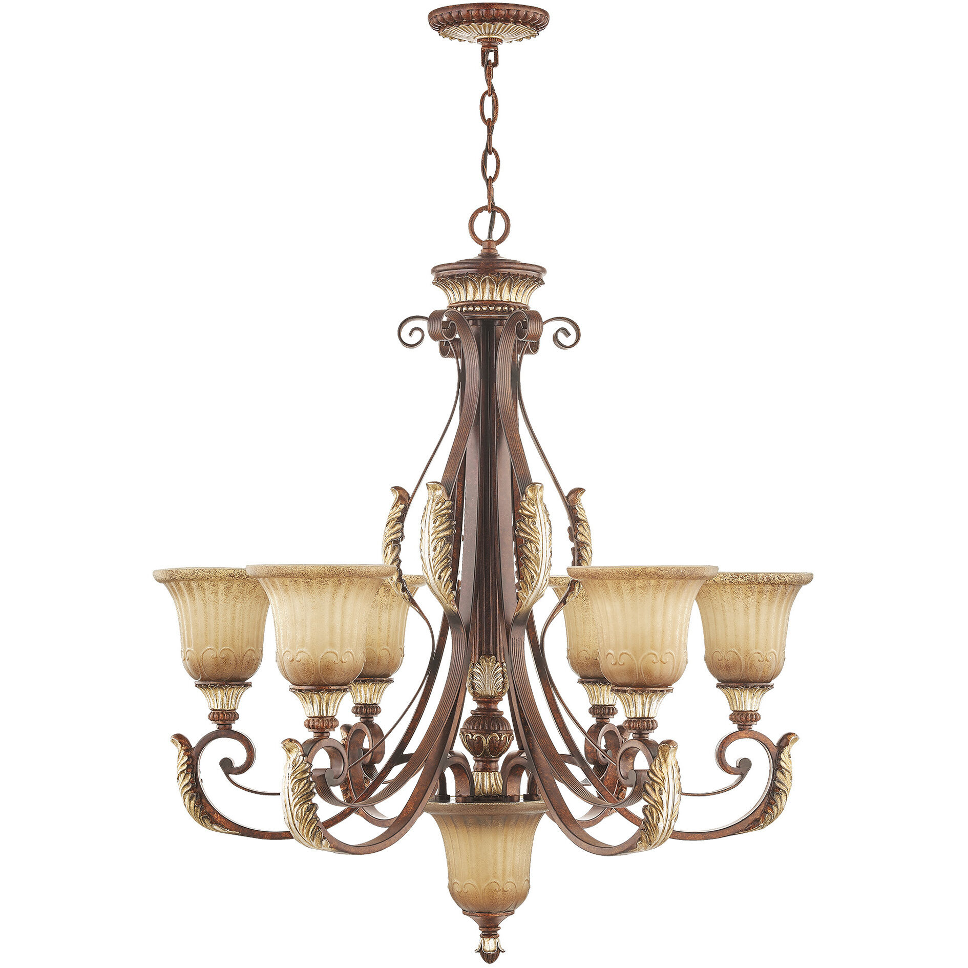 Villa Verona 7 Light 30 inch Verona Bronze with Aged Gold Leaf Accents Chandelier Ceiling Light