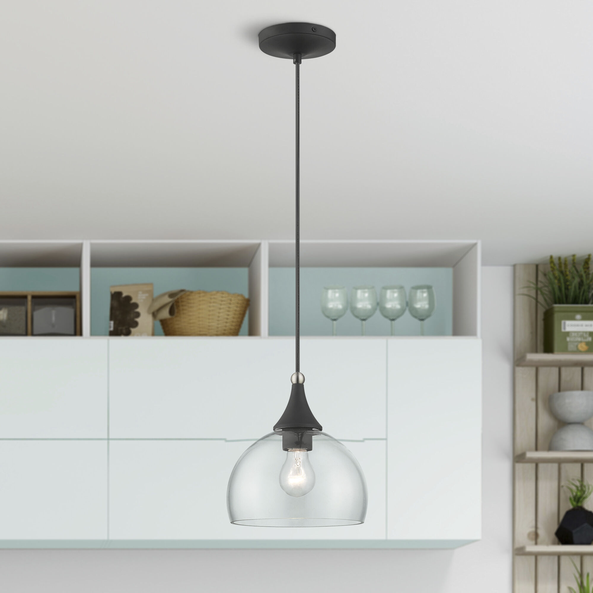 Glendon 1 Light 8.25 inch Black with Brushed Nickel Accents Glass Pendant Ceiling Light