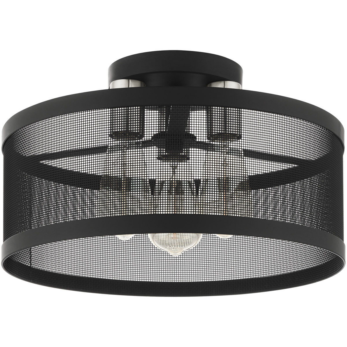 Industro 3 Light 15 inch Black with Brushed Nickel Accents Semi Flush Ceiling Light