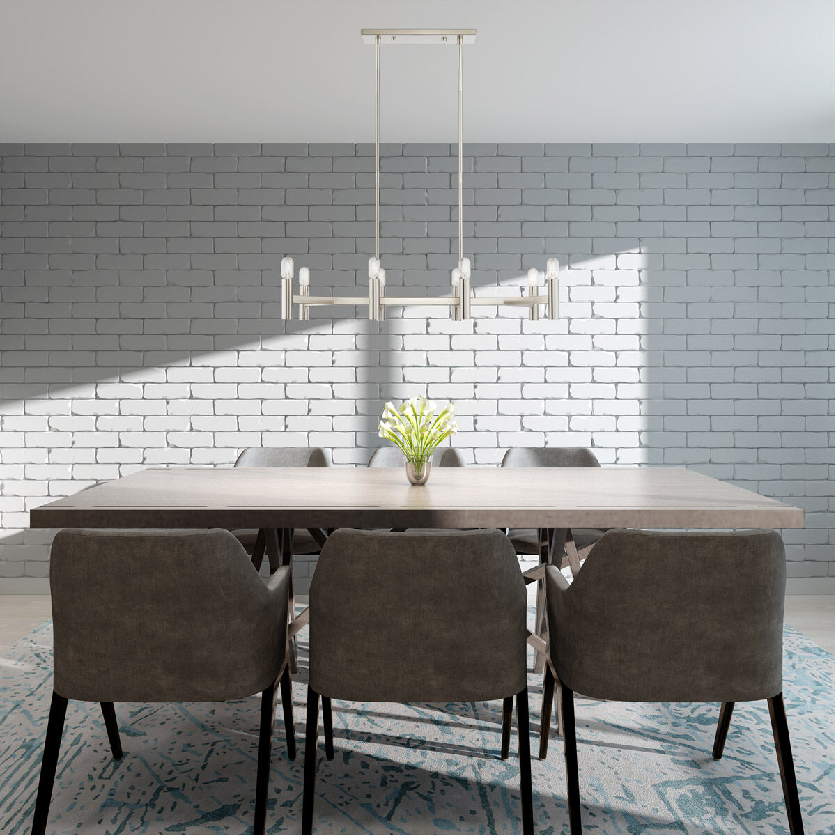 Copenhagen 8 Light 40 inch Brushed Nickel Linear Chandelier Ceiling Light