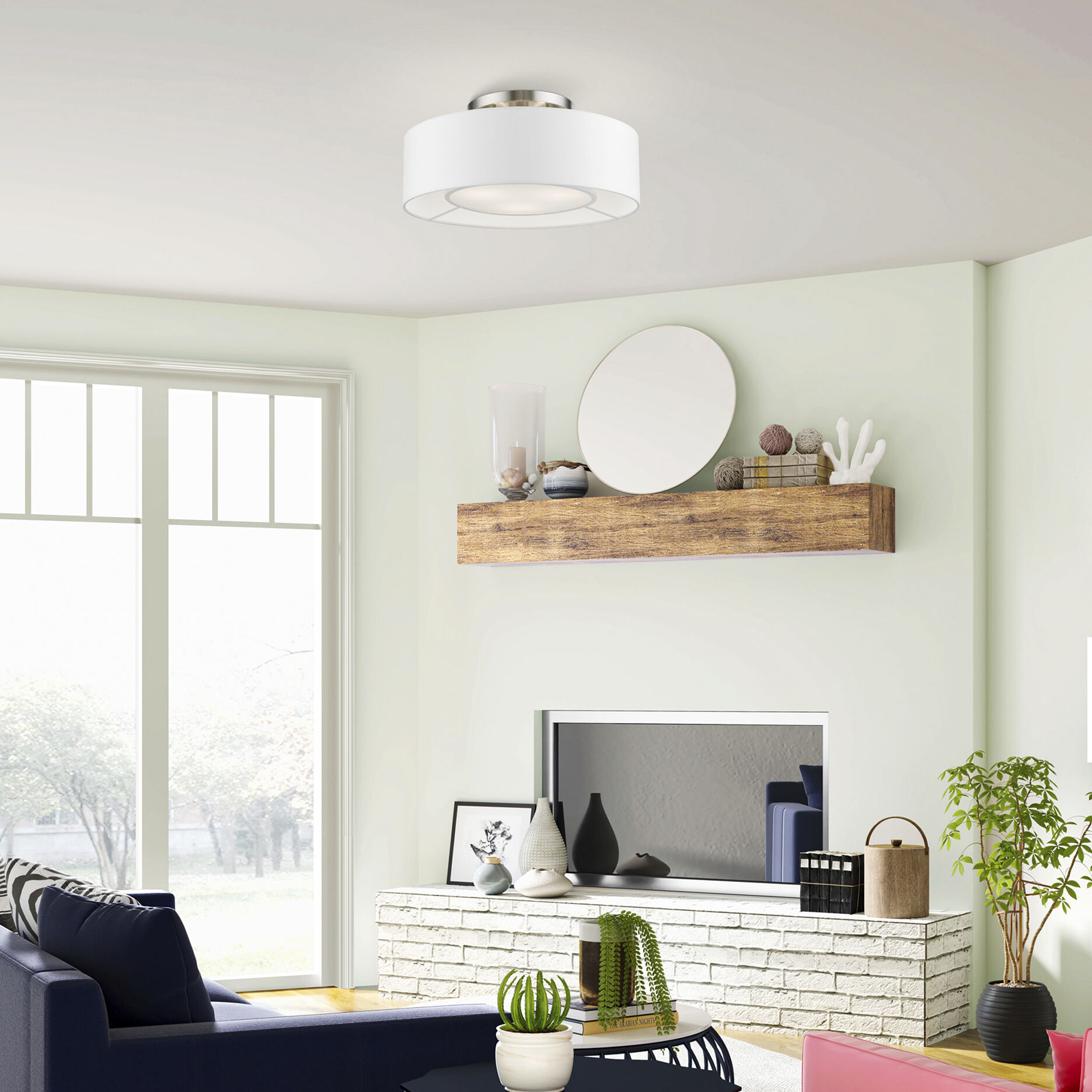 Gilmore 3 Light 17 inch Brushed Nickel with Shiny White Accents Semi-Flush Ceiling Light