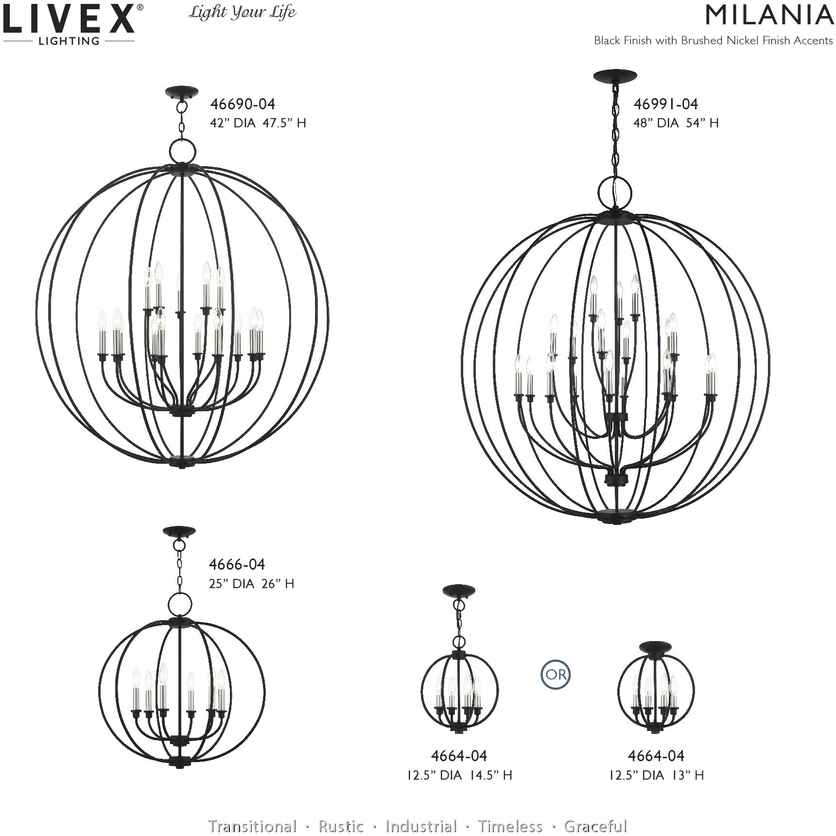 Milania 19 Light 48 inch Black with Brushed Nickel Accents Foyer Chandelier Ceiling Light