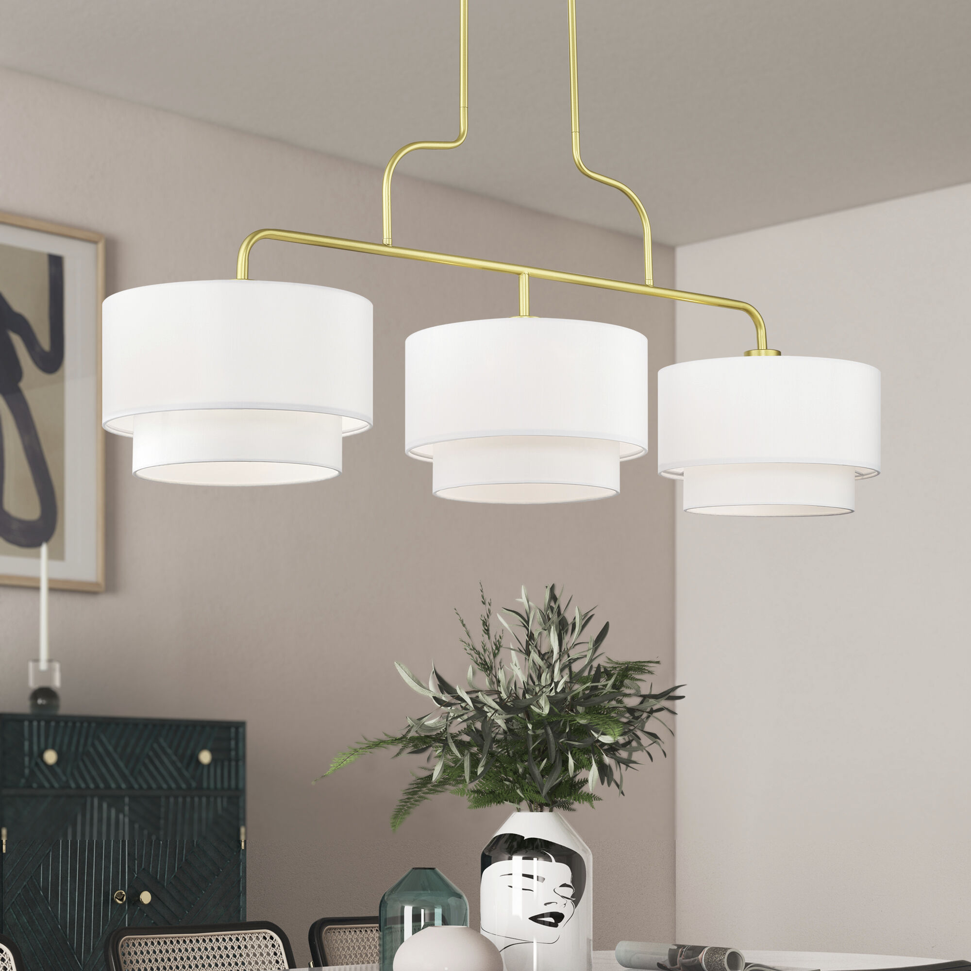 Manorwood 3 Light 49 inch Soft Gold Linear Chandelier Ceiling Light