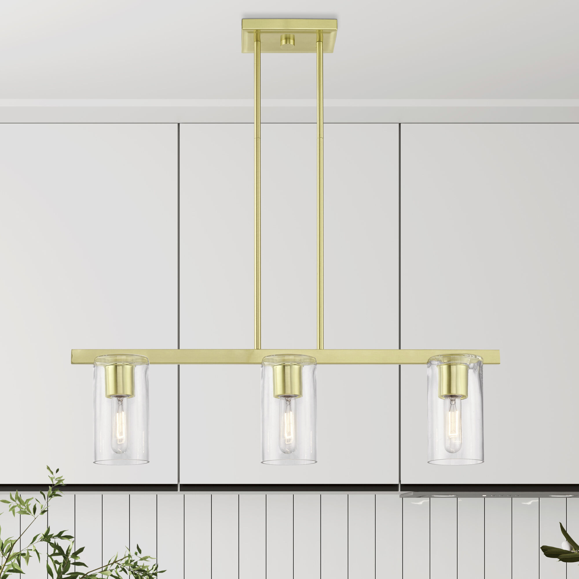 Clarion 3 Light 30 inch Satin Brass Linear Chandelier Ceiling Light