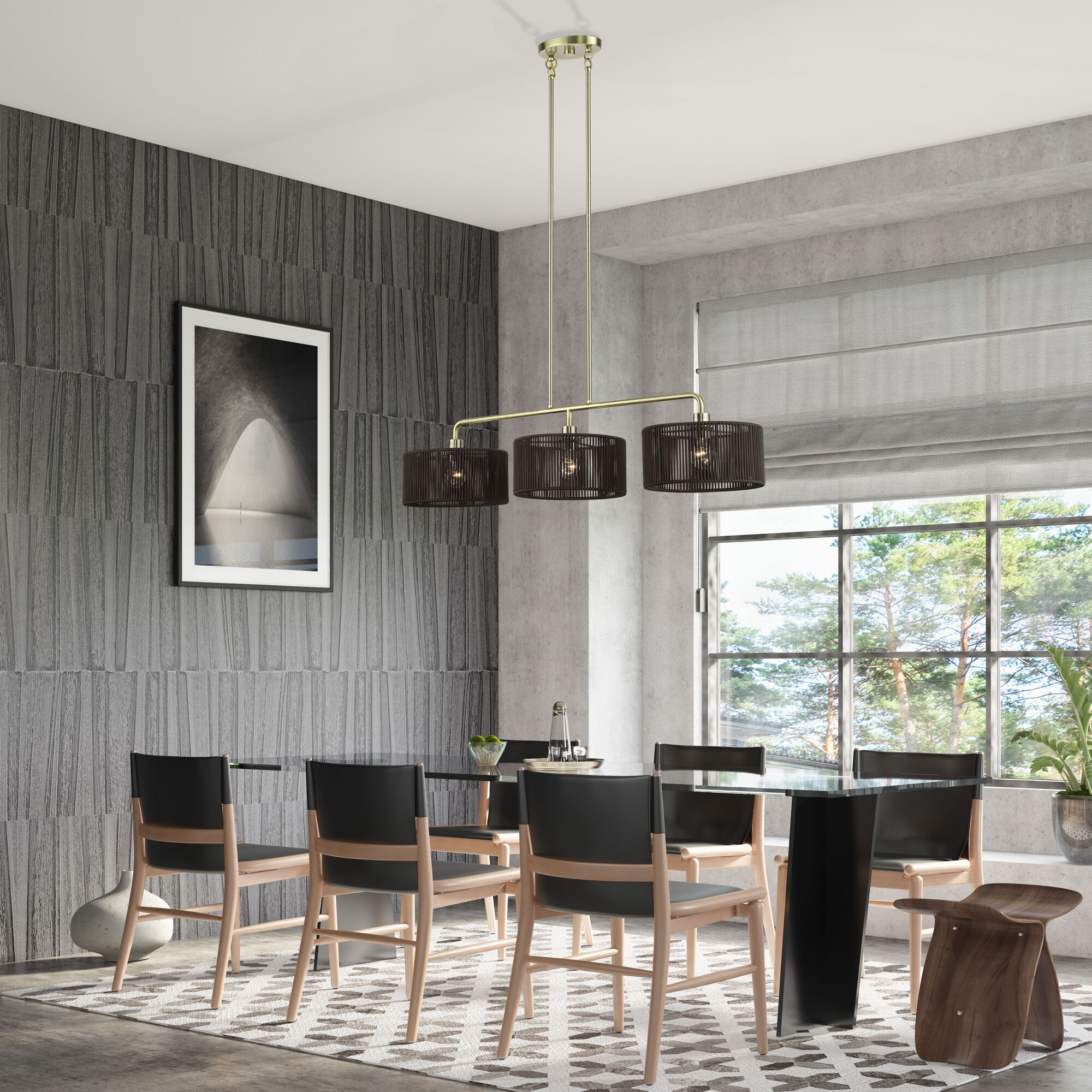 Acordia 3 Light 46 inch Antique Brass Linear Chandelier Ceiling Light, Extra Large