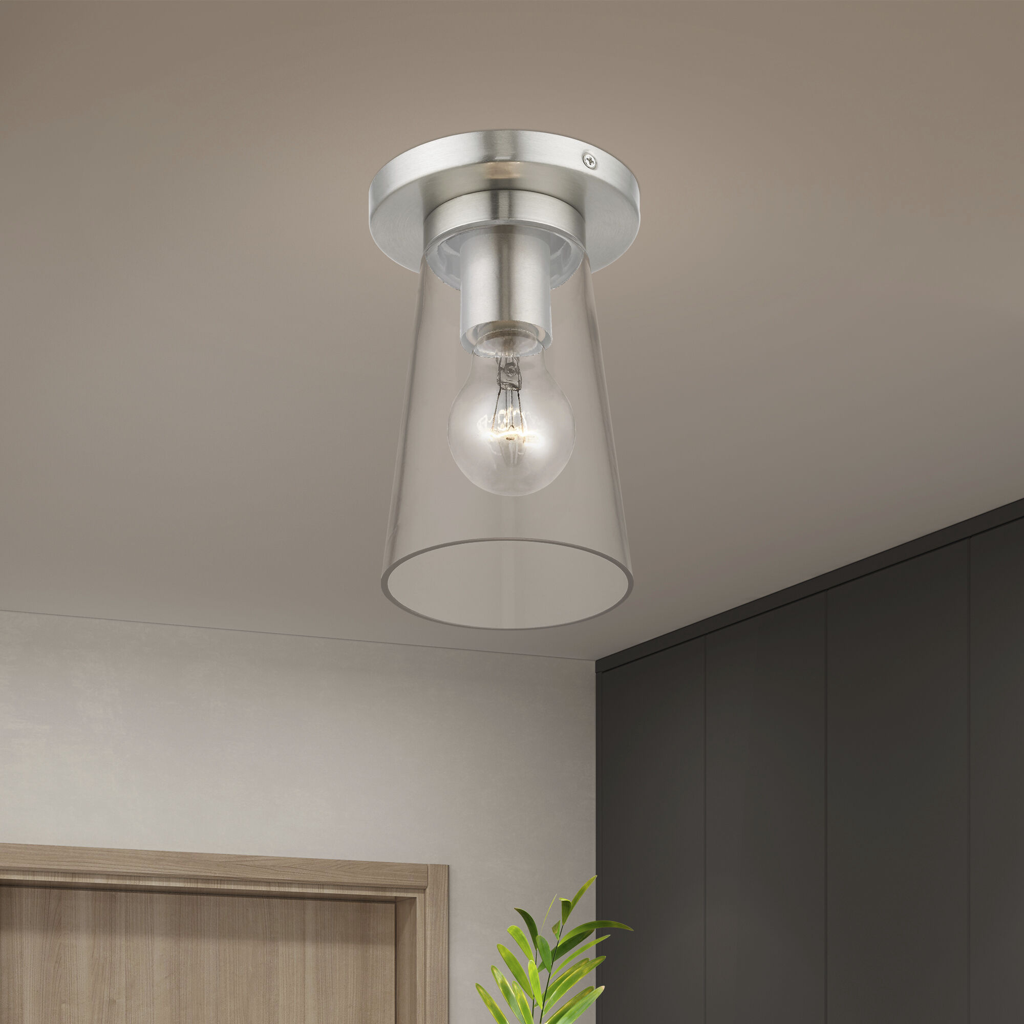 Cityview 1 Light 5 inch Brushed Nickel Small Flush Mount Ceiling Light, Small