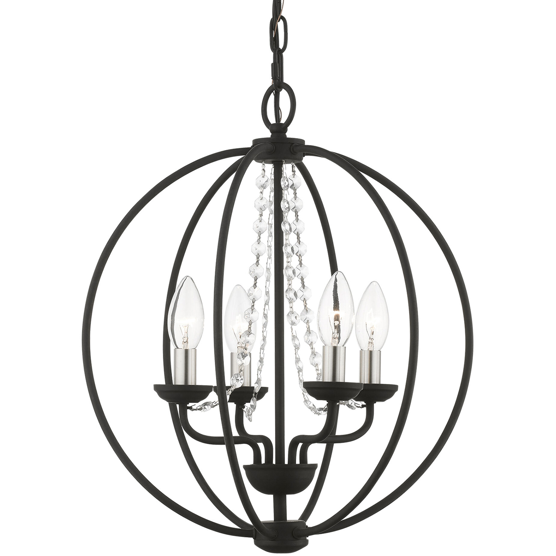 Arabella 4 Light 15 inch Black with Brushed Nickel Finish Candles Convertible Chandelier/ Semi-Flush Ceiling Light, Globe